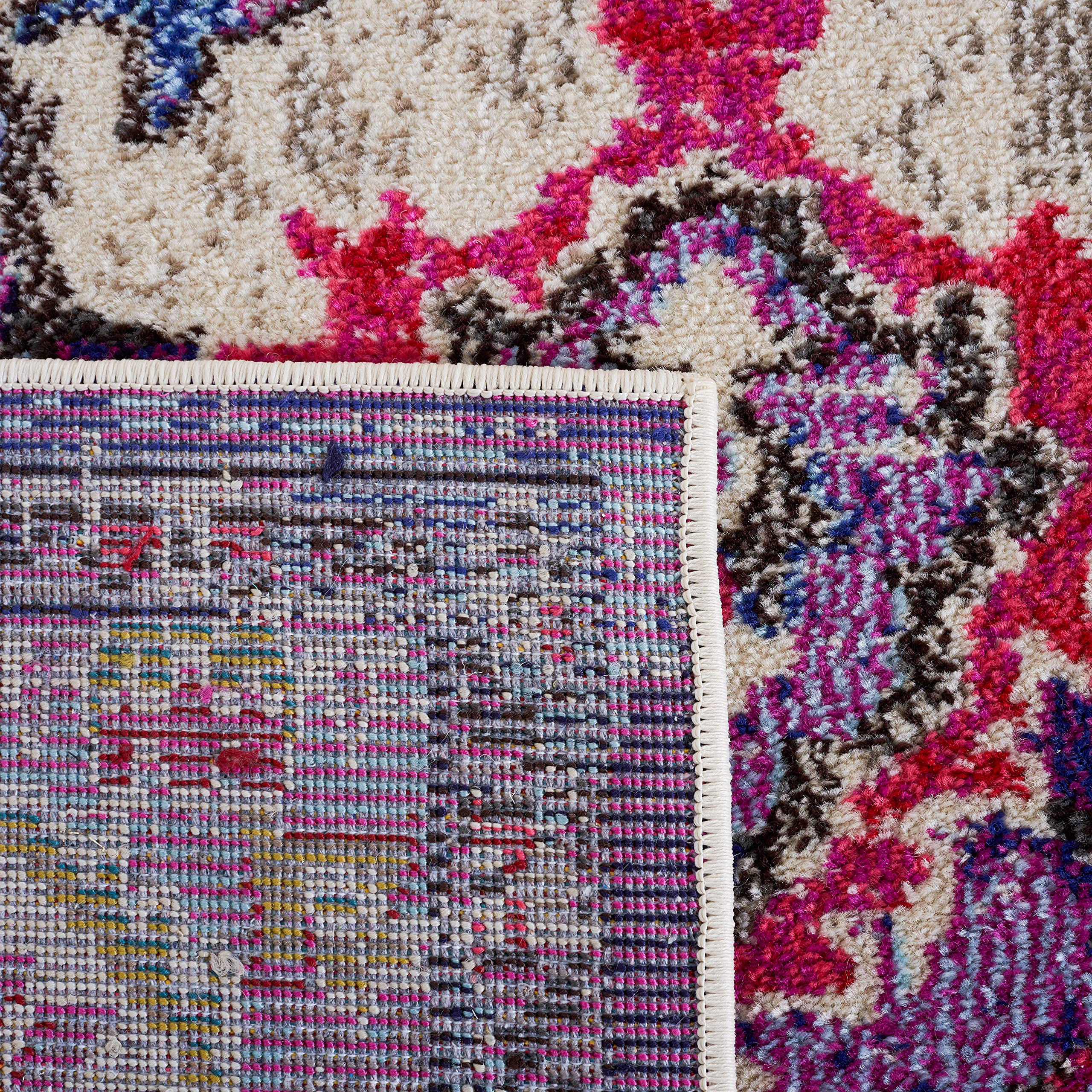 SAFAVIEH Boho Teppich für Wohnzimmer, Esszimmer, Schlafzimmer - Monaco Collection, Kurzer Flor, Violett und Fuchsia, 120 x 120 cm