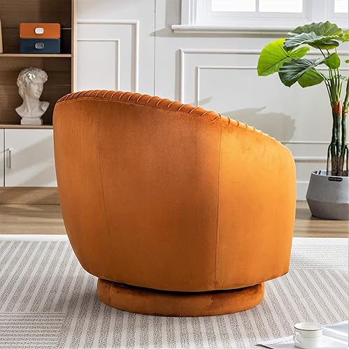Miniatura 4 de Container Furniture Direct Silla giratoria moderna de barril con tapicería de terciopelo de felpa y rotación suave de 360, sofá de un asiento