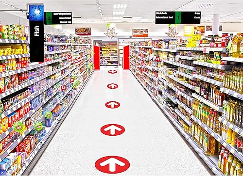 Miniatura 4 de Adhesivo de flecha de 9 pulgadas, letrero Covid-19 Social Distancing Directional Floor Decal (5 unidades)