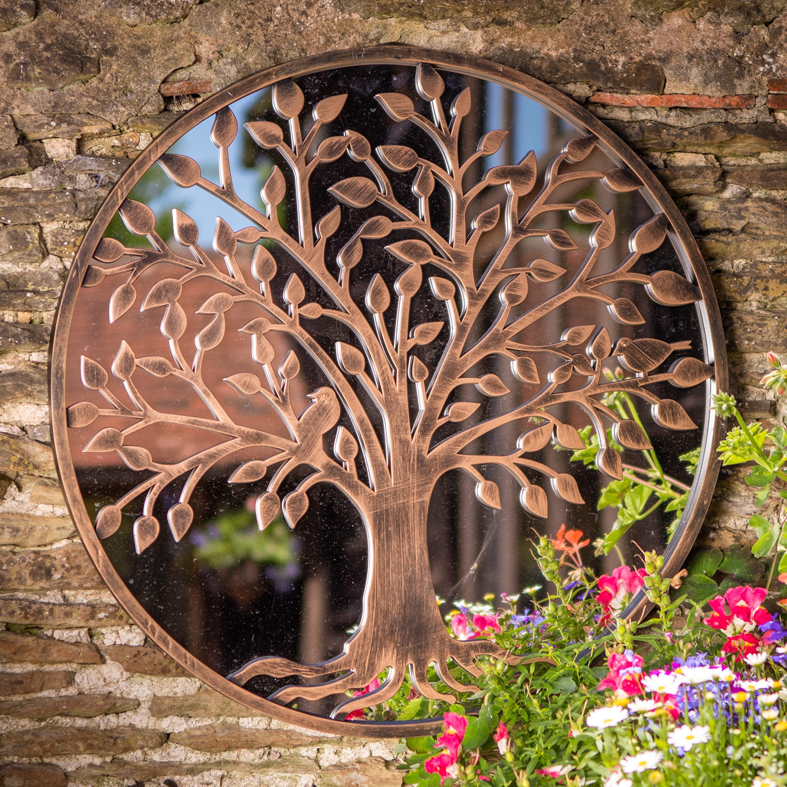CreekwoodSilhouette Mirror - Tree of life - Wall mirror for Multi-usage, Garden Ornament Outdoor or Indoor Home Décor Lightweight decorative Wall Art - Brushed Copper - (65x65) cm