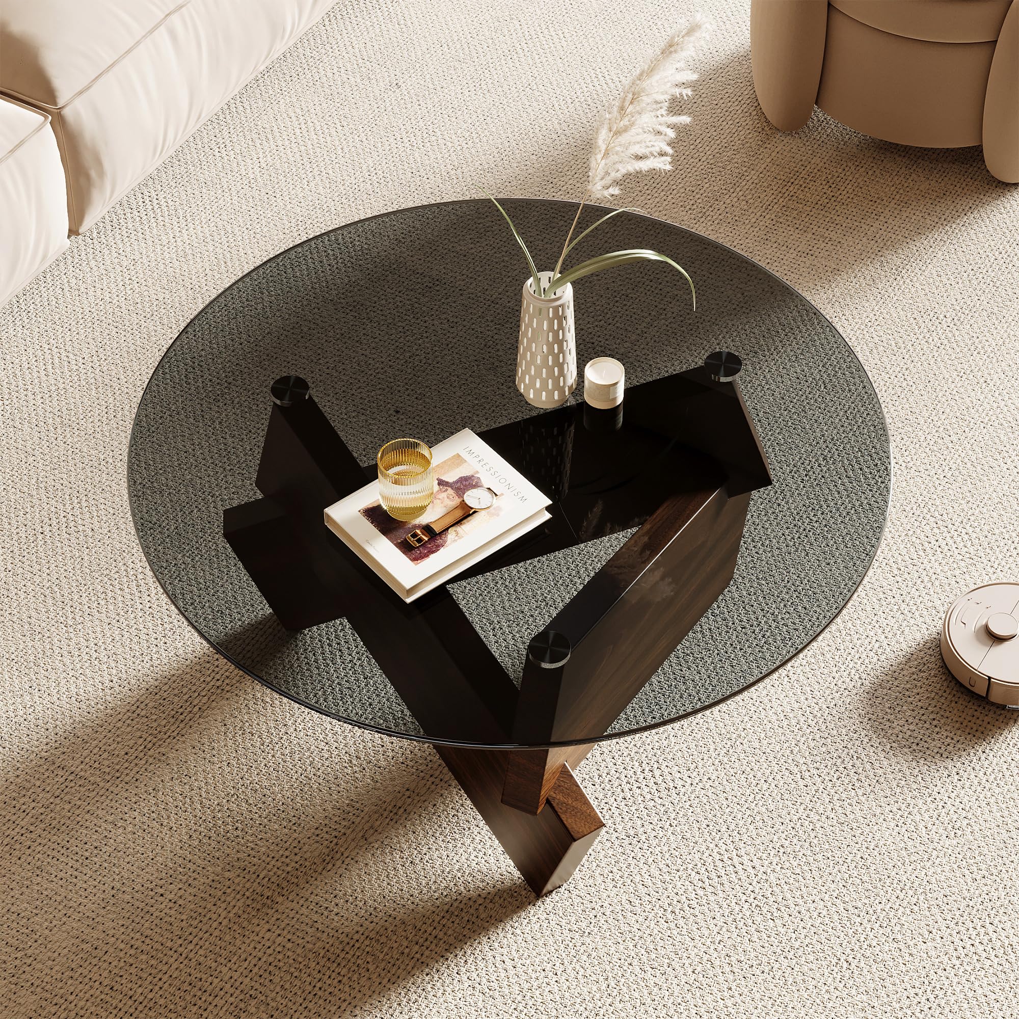 The Best Mid-Century Modern Coffee Tables in 2026 1 Honyee Modern Round Coffee Table, 30.7' x 30.7' x 16.1' Tempered Glass Top for L - product photo