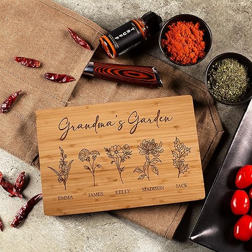 Miniatura 3 de GRANDMA'S GARDEN, Tabla de cortar personalizada con diseño de flor de nacimiento, 9 x 6 pulgadas, regalos para el día de la madre para abuela,