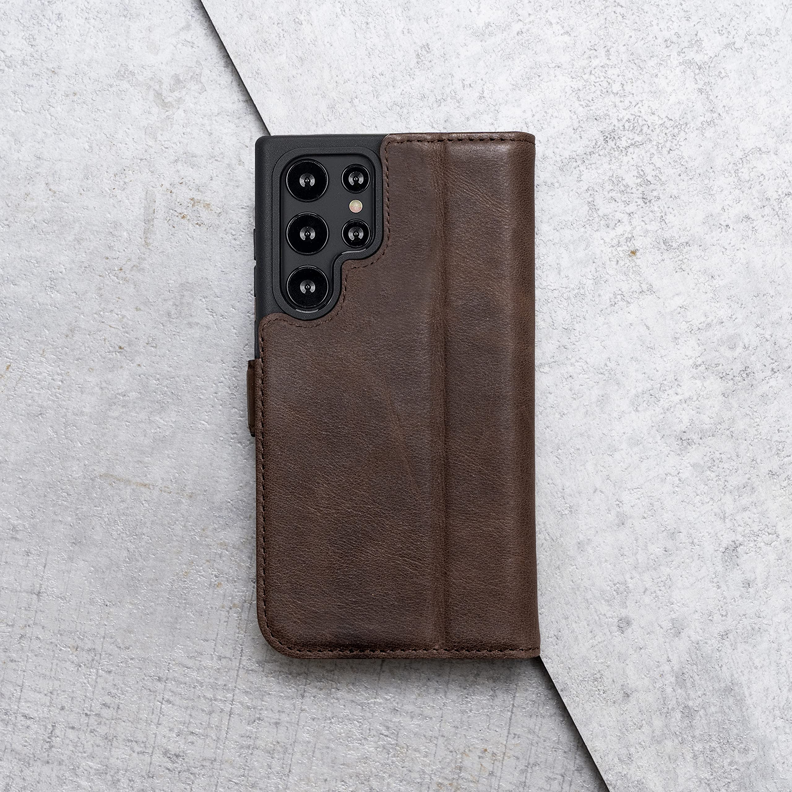 Porter Riley - Skórzane etui do Samsung Galaxy S23 Ultra 5G. Premium prawdziwa skóra etui stojak/cover/portfel (czekoladowy brąz)