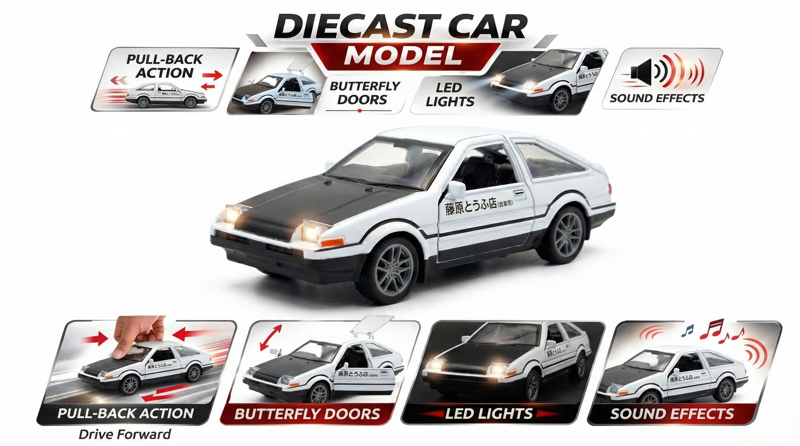 Toybot 1:36 Die Cast Toyota Trueno AE86 Initial D Car Toy with