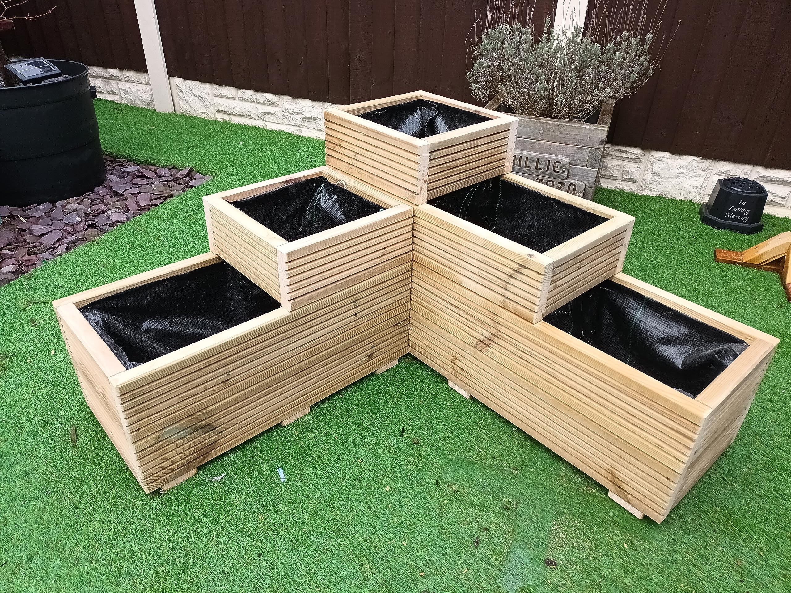 3 Tiered L Shape Deep Corner Garden Wooden Decking Planter
