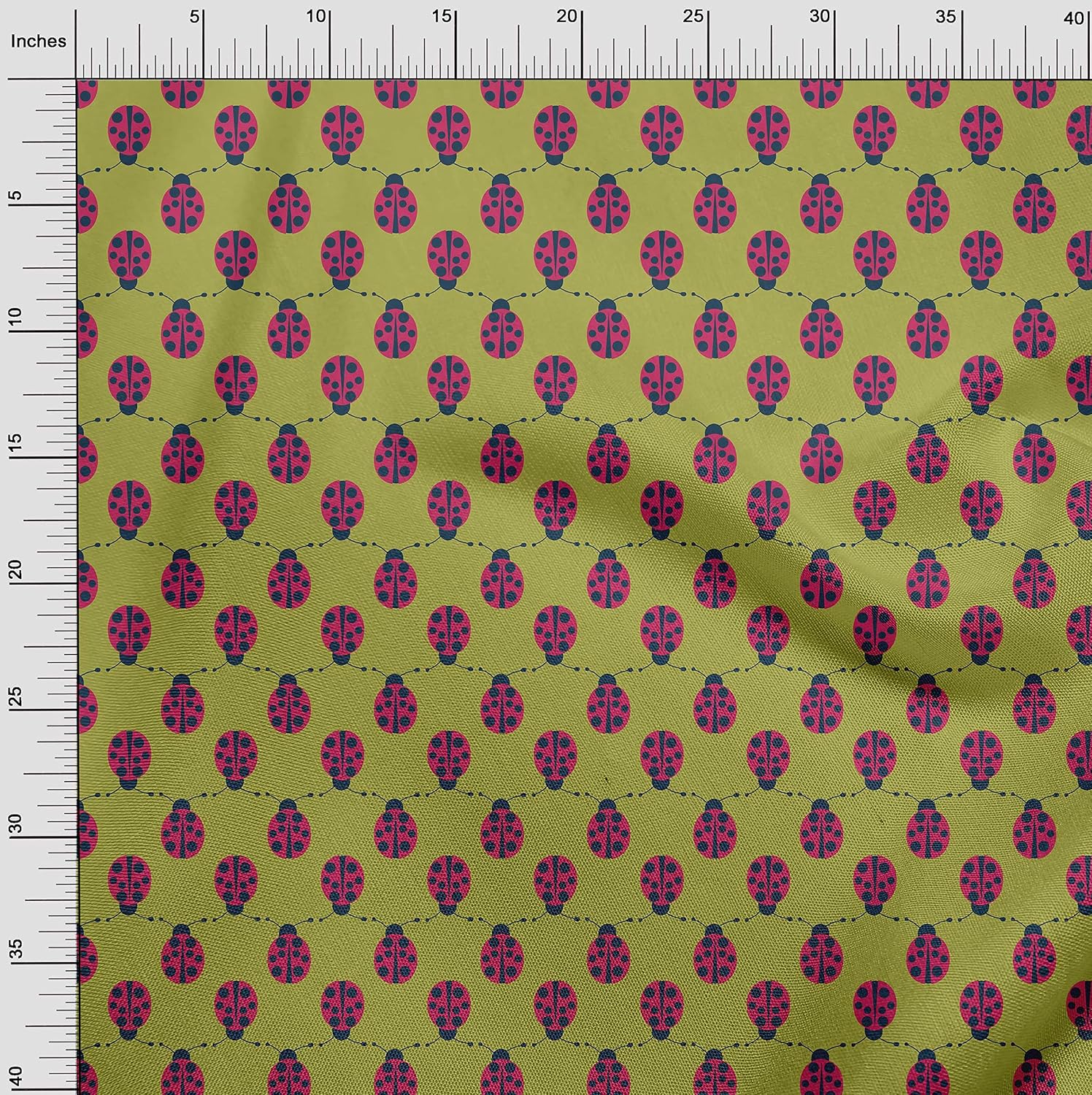 oneOone Cotton Cambric Olive Green Fabric Bird Ladybird Sewing Fabric By The Yard Printed DIY Clothing Sewing Supplies 42 Inch Wide