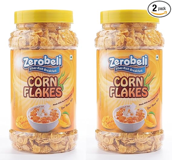 Zerobeli Real Mango Corn Flakes, 600 g(Pack of 300g x 2)| No Artificial Colour|