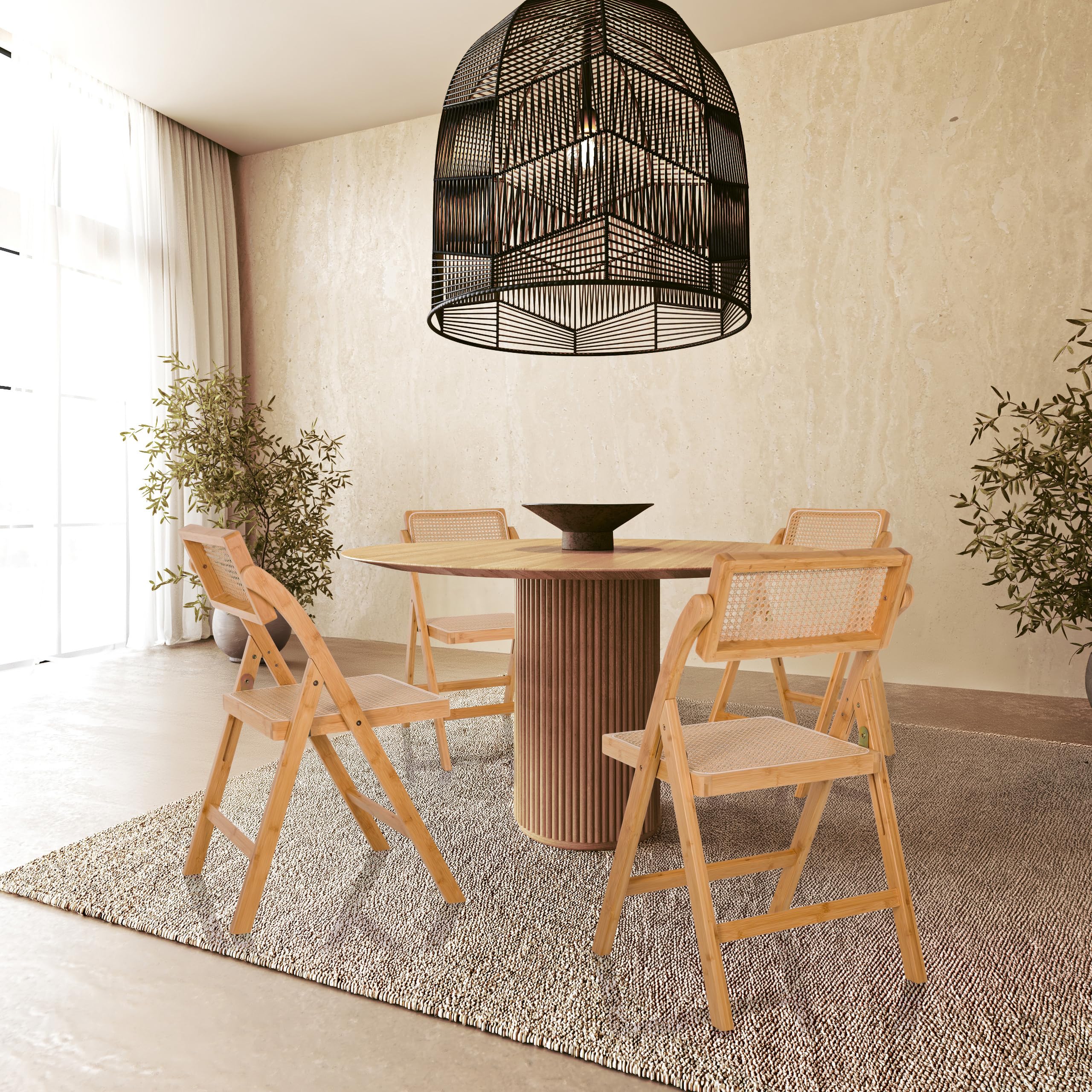 Silla plegable de bambú con trenzado vienés Tudela Bamboo, silla plegable de madera, 130 kg, respaldo giratorio 360°