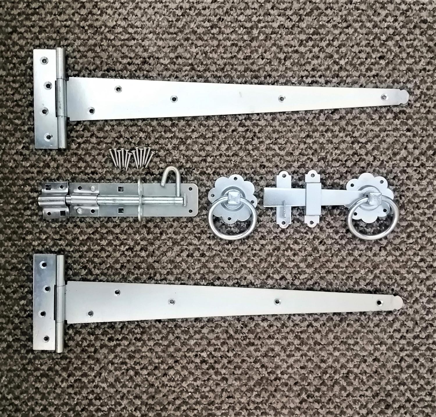 Tee Hinge (2) 18" 450mm Ring Latch Fitting Kit Wooden Garden Gate Set Zinc, Supplied with All The Fixings