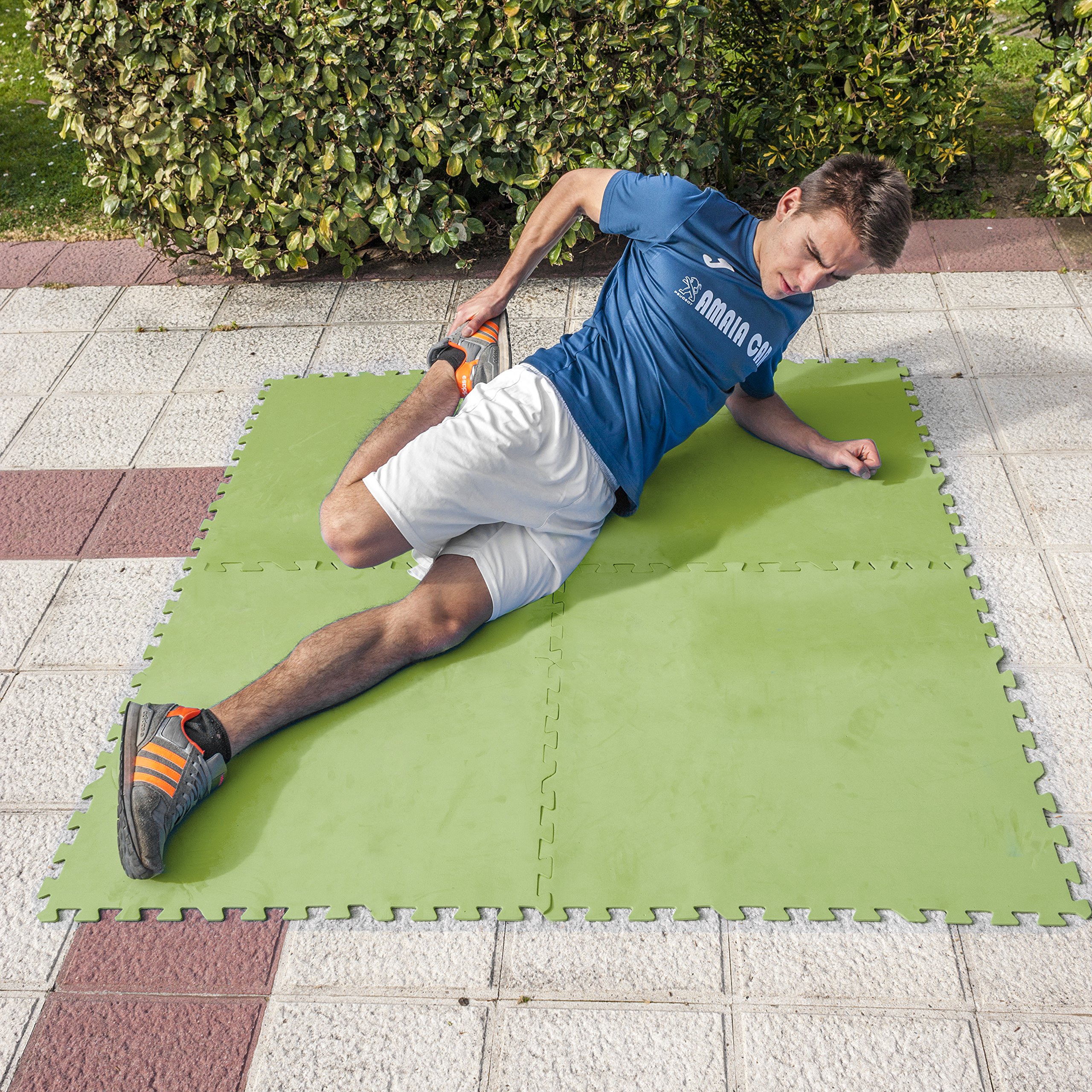 Gre MPF819 - Protector de Suelo para Piscina Fabricado en EVA Verde, 9 Piezas, 4,5 mm de Grosor, Resistente y Antipinchazos