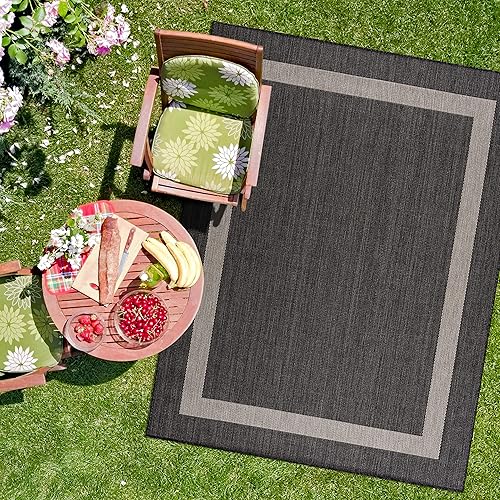 CAMILSON Alfombra moderna para interiores o exteriores, para patio, cocina, vestíbulo o pasillo, lavable, de 9 x 12 pies, con bordes, color gris