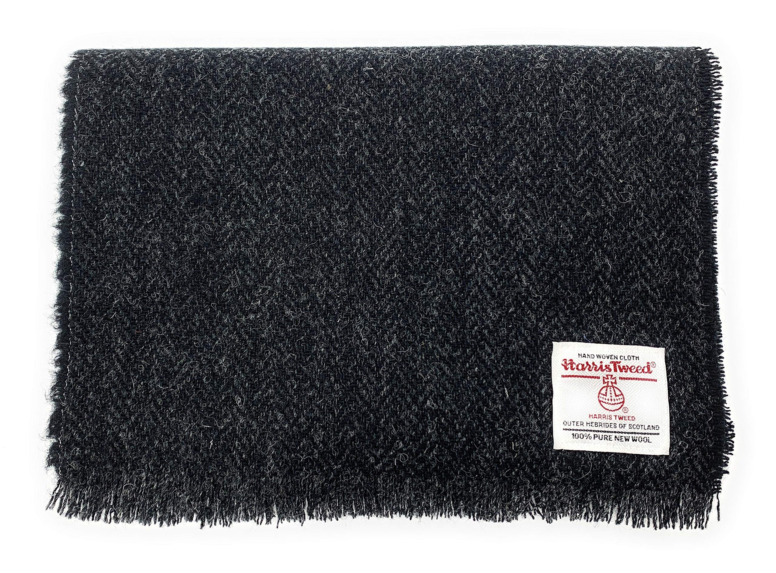 Tartan Tweeds Unisex Charcoal Herringbone Harris Tweed Fringed Scarf