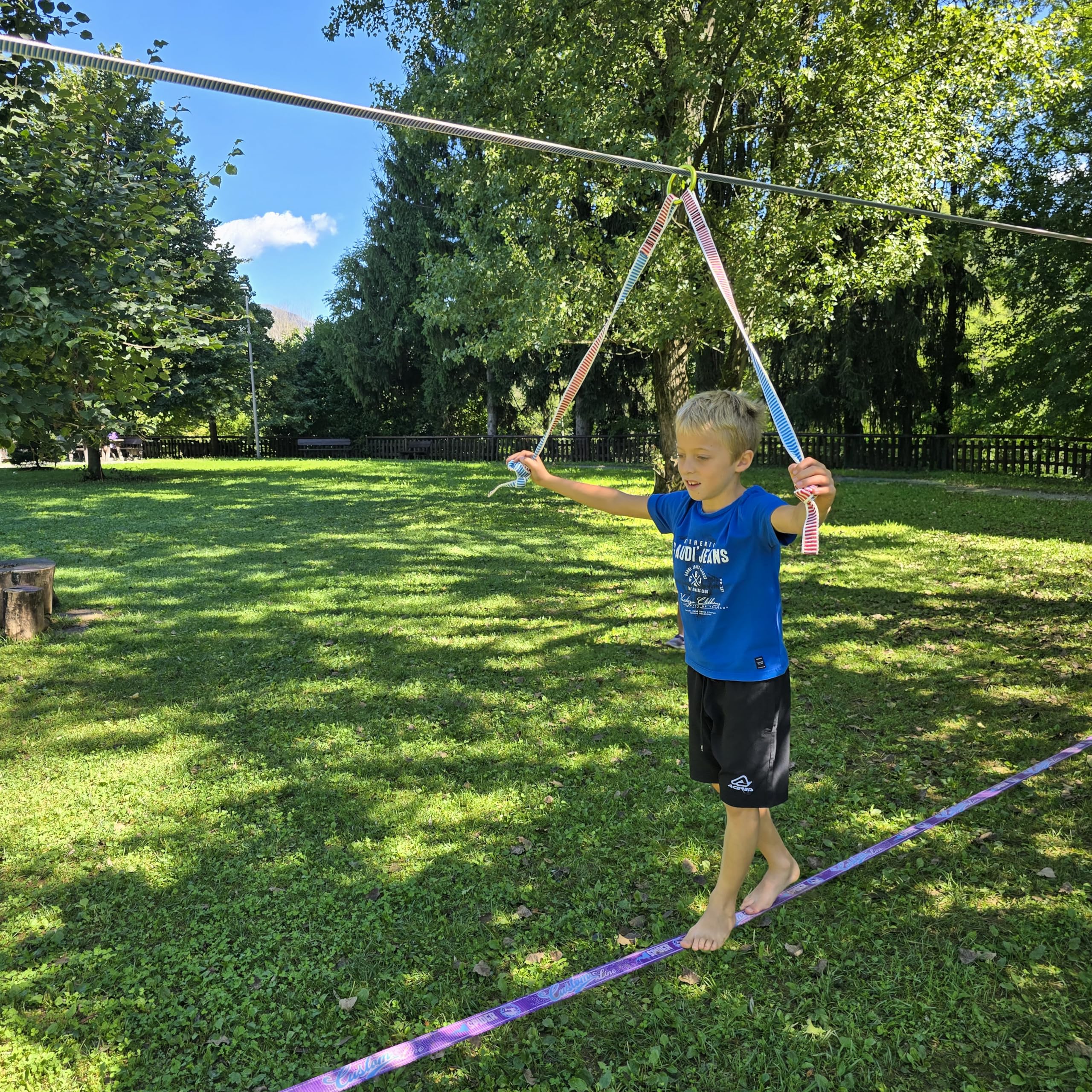 Monkey line Kit 15m slackline fettuccia guida dall'alto con anello per bambini
