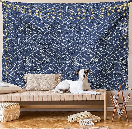 Miniatura 9 de Lunarable Tapiz matemático tamaño King, división de ecuaciones temáticas y formas geométricas sobre fondo de tono oscuro, colcha para colgar en la