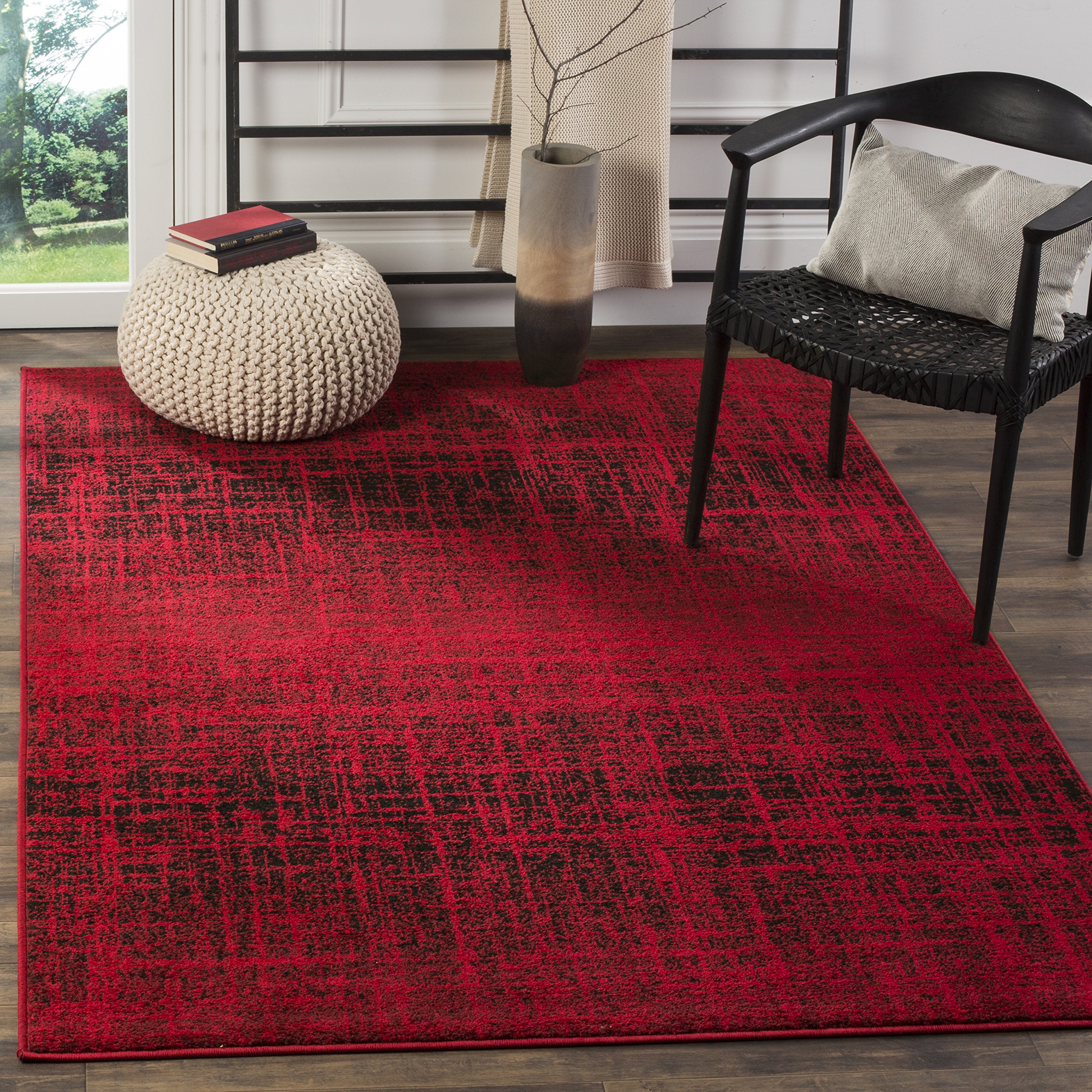 SAFAVIEH Adirondack Collection Area Rug - 5'1" x 7'6", Red & Black, Modern Abstract Design, Non-Shedding & Easy Care, Ideal for High Traffic Areas in