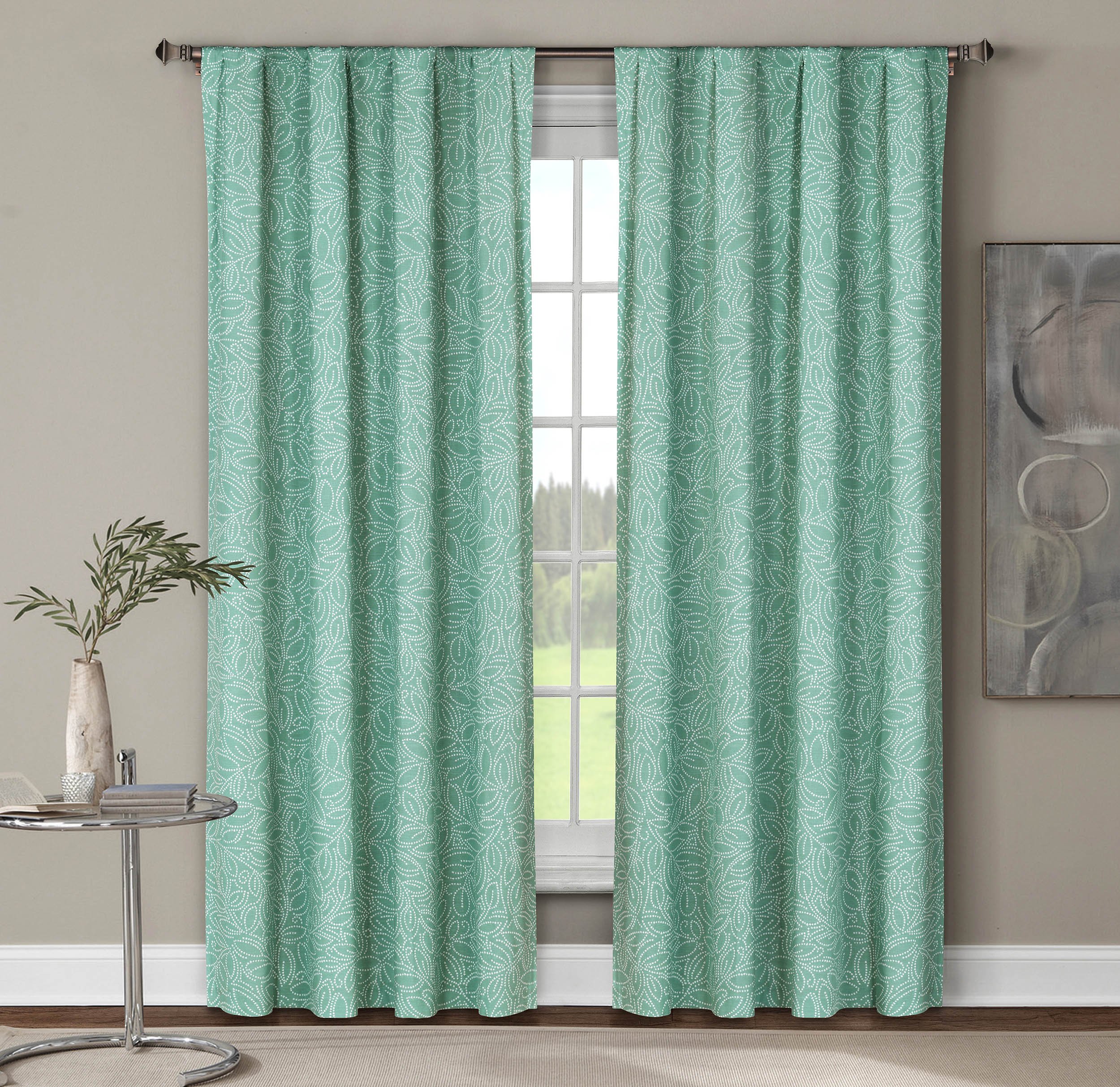 Window Elements Leila Printed Cotton Extra Wide 104 x 84 in. Rod Pocket Curtain Panel Pair, Dusty Teal