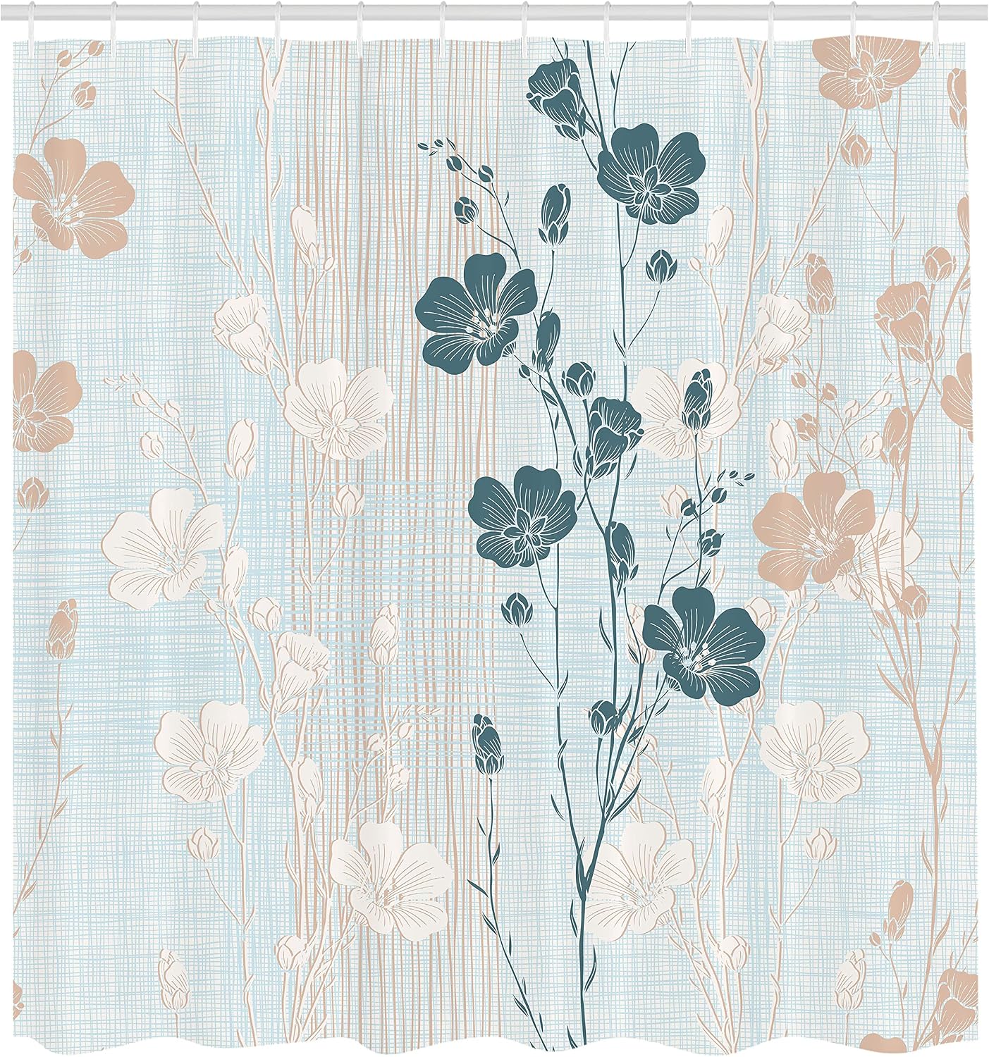 Ambesonne Flower Shower Curtain, Blooming Buds and Hibiscus Flowers Simple Striped Crossed Pattern Print, Cloth Fabric Bathroom Decor Set with Hooks, 69" W x 84" L, Dark Sand