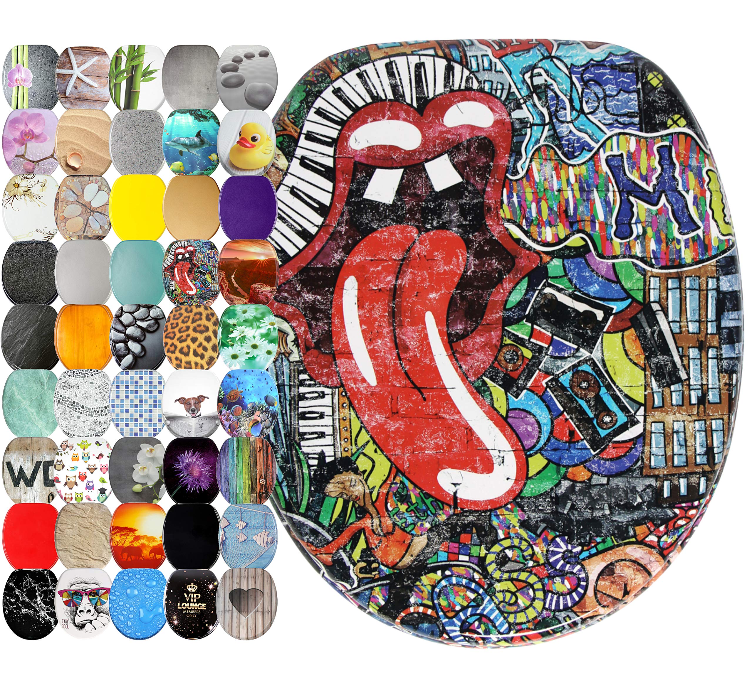 Sanilo Toilet Seat, Great Range of Colorful Toilet Seats, Stable Hinges, Easy to Mount (Graffiti)