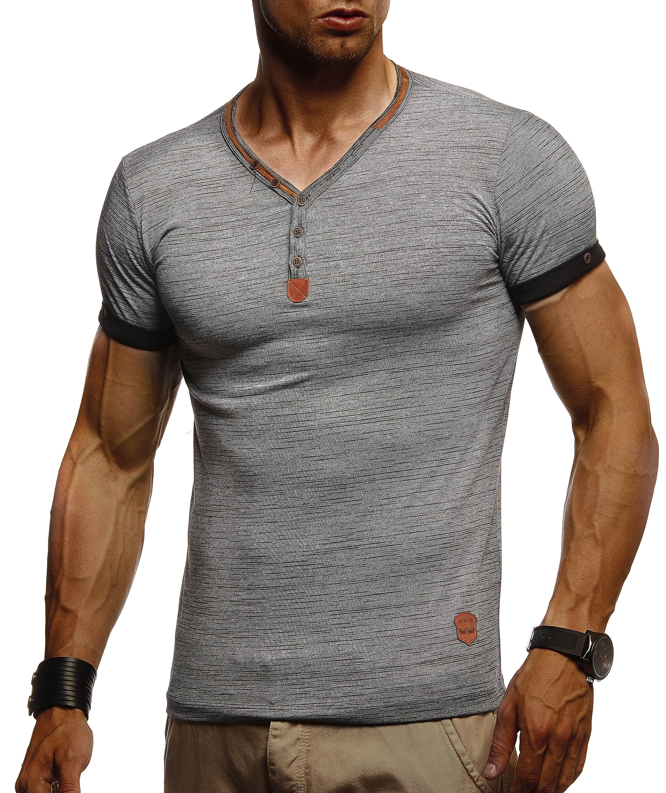 Leif Nelson T-Shirt Uomo Estate Collo V - Magliette Lunghe V-Neck Cotone, Basic Casual Uomo Manica Corta