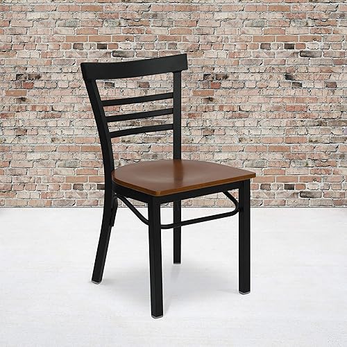 Miniatura 5 de flash furniture Hercules Series escalera de metal restauranteSilla Asiento de madera, NegroCerezo