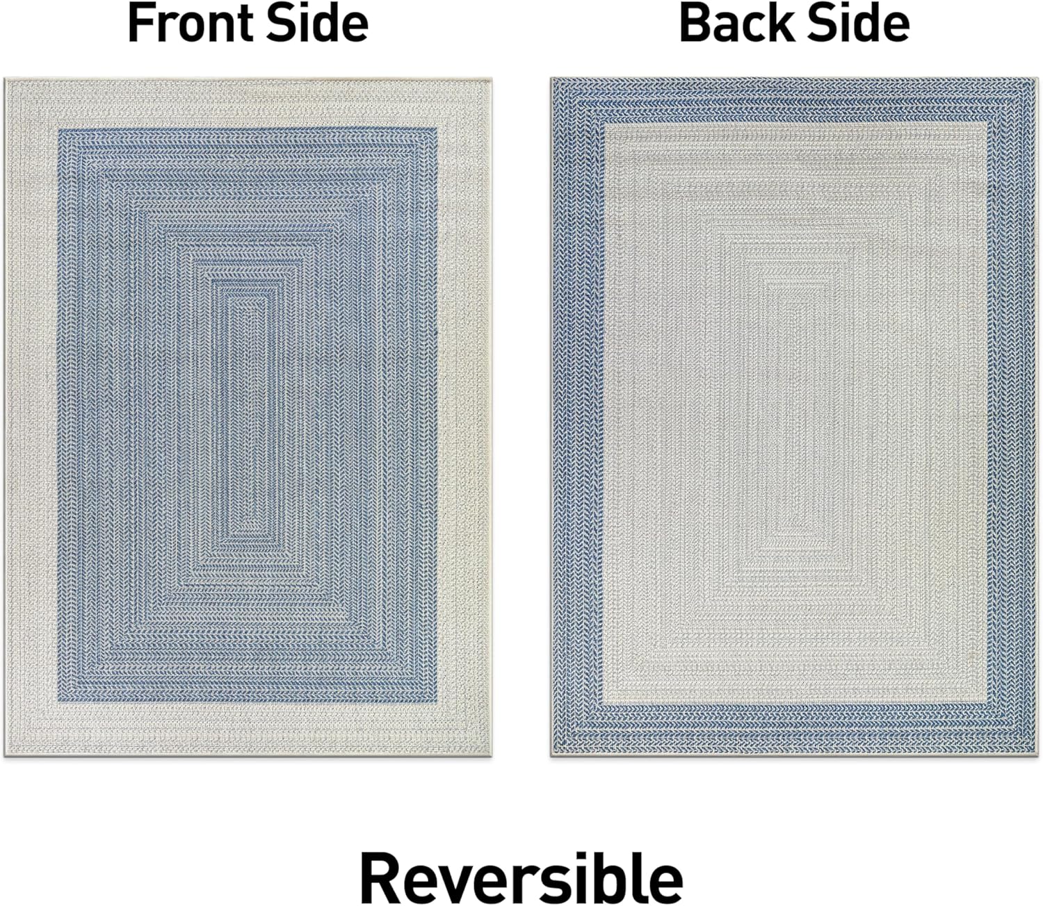 Rugshop Blue Braided Geometric Reversible Weather Resistant Indoor/Outdoor Area Rug, for Patio, Balcony and Living Room, 5' x 7'