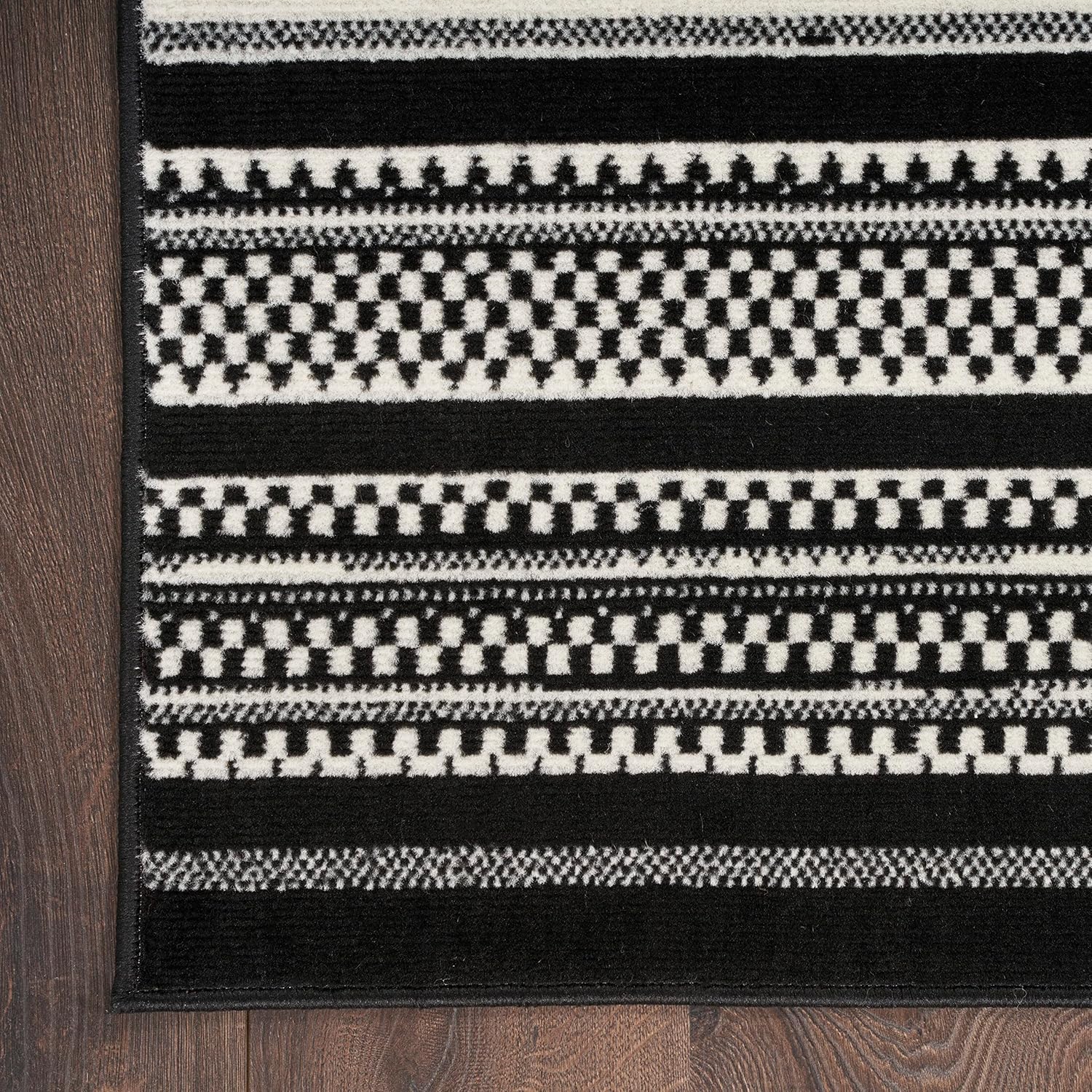 Nourison Home Grafix Modern Black White 2'3" x 7'6" Area -Rug, Easy -Cleaning, Non Shedding, Bed Room, Living Room, Dining Room, Kitchen (2x8)