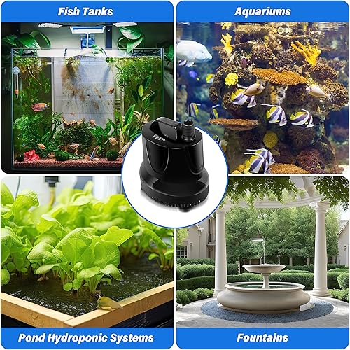 Miniatura 7 de YSSOA Bomba de agua sumergible de 800 GPH (3000 LH, 60 W) con succión inferior, elevación de 9.8 pies de altura, 3 boquillas, ideal para pecera,