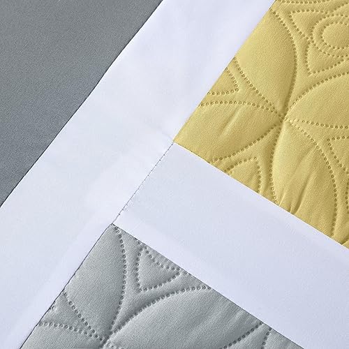 Miniatura 6 de Chezmoi Collection Bernard - Juego de edredón tamaño Queen de 7 piezas con sábanas, edredón ligero, color amarillo, gris carbón, medallón acolchado,