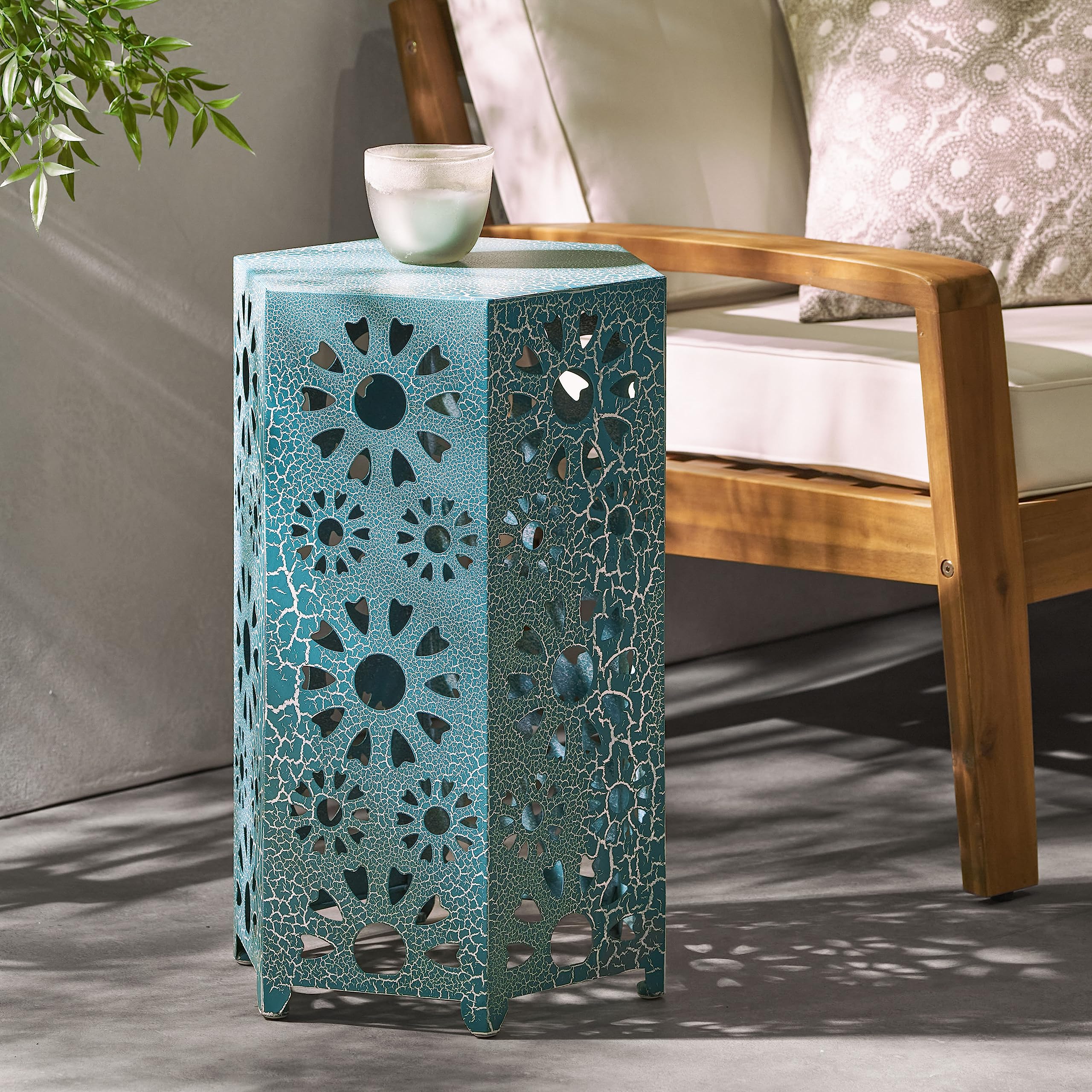 Amazon.com : Merax Iron Patio Side Table with Sunburst Cut Out