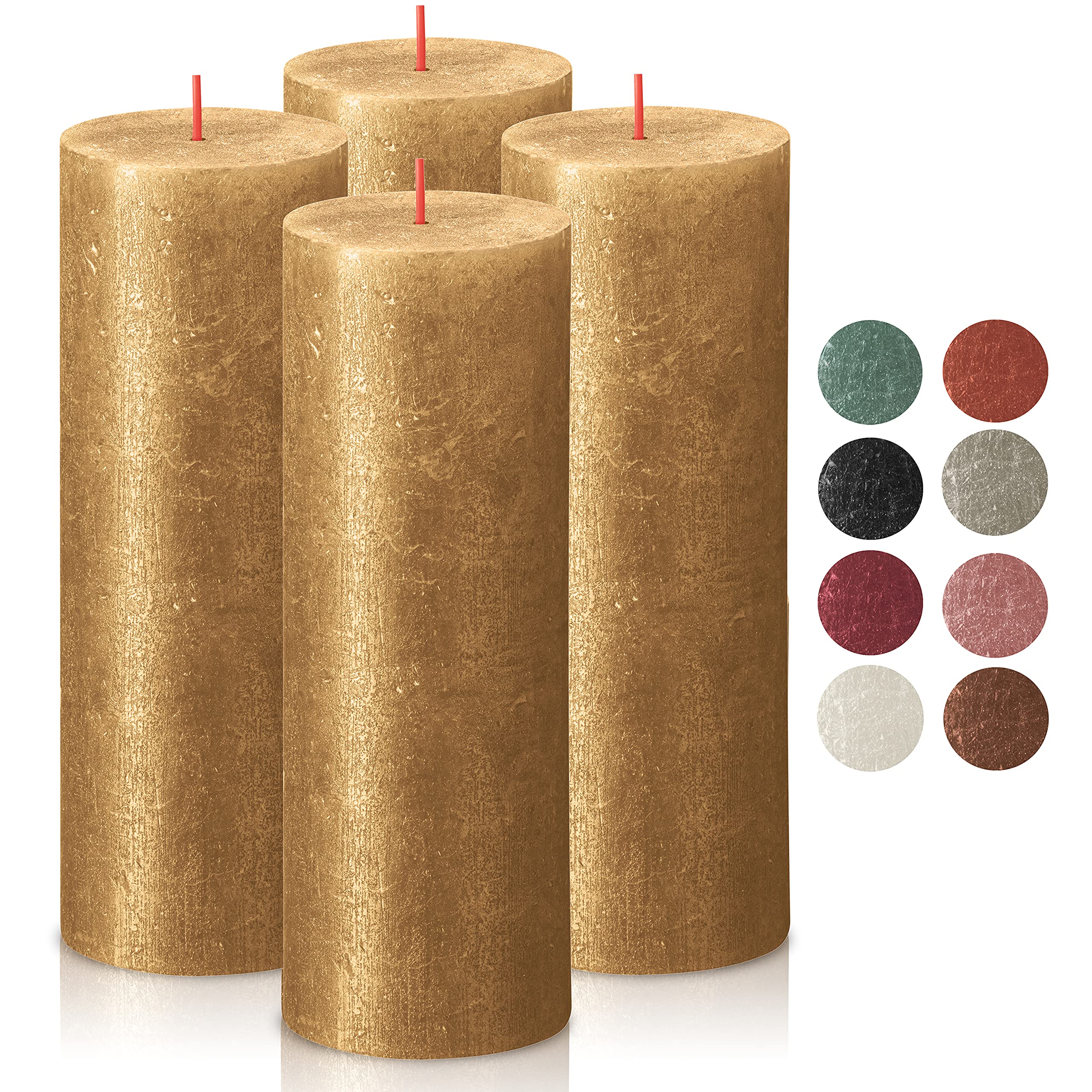 BOLSIUS Gold Shimmer Metallic Pillar Candles 4 Pack - 2.75 X 7.5 Inches - Premium European Quality - Includes Natural Plant-Based Wax - Unscented Dripless Smokeless 85 Hour Party & Wedding Candles