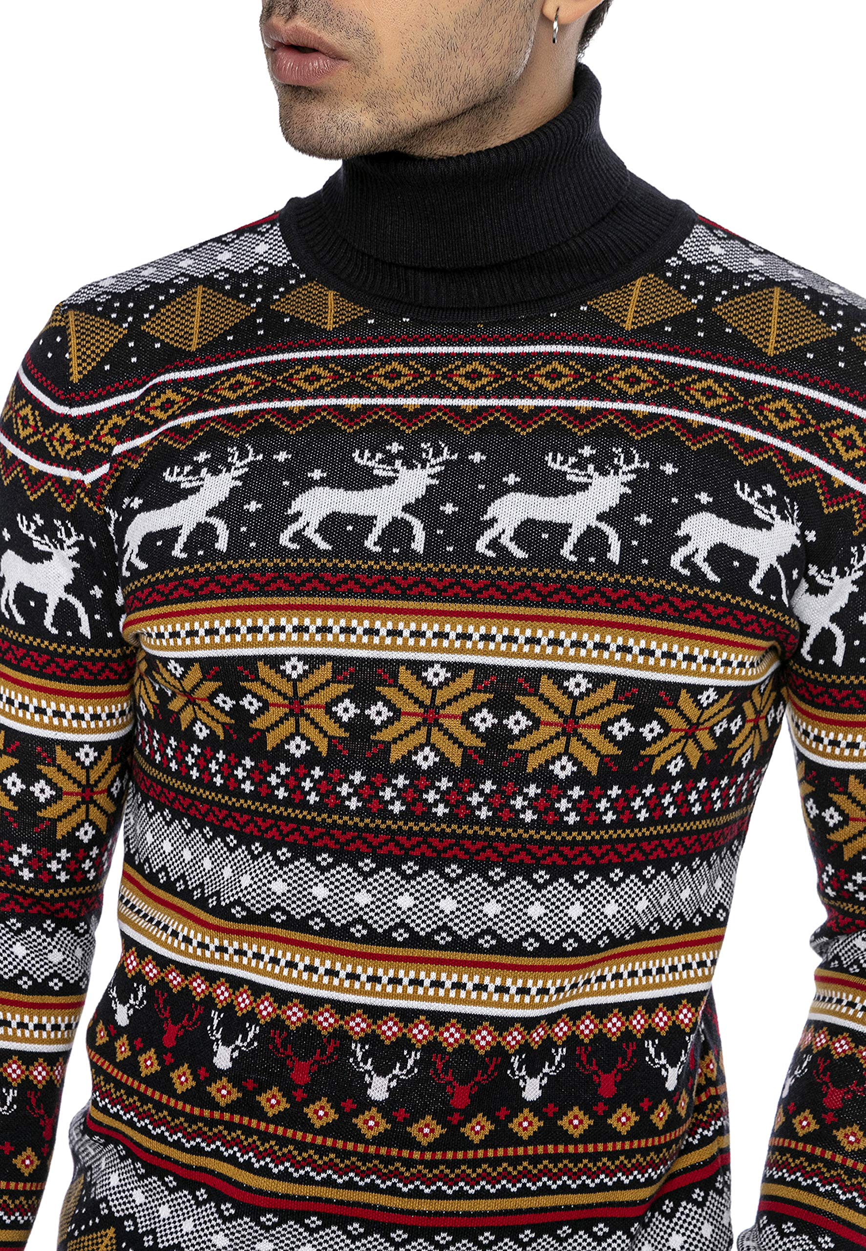 RED BRIDGE Maglione da Uomo Stile Norvegese Pullover con Collo Alto in Cotone Slim Fit