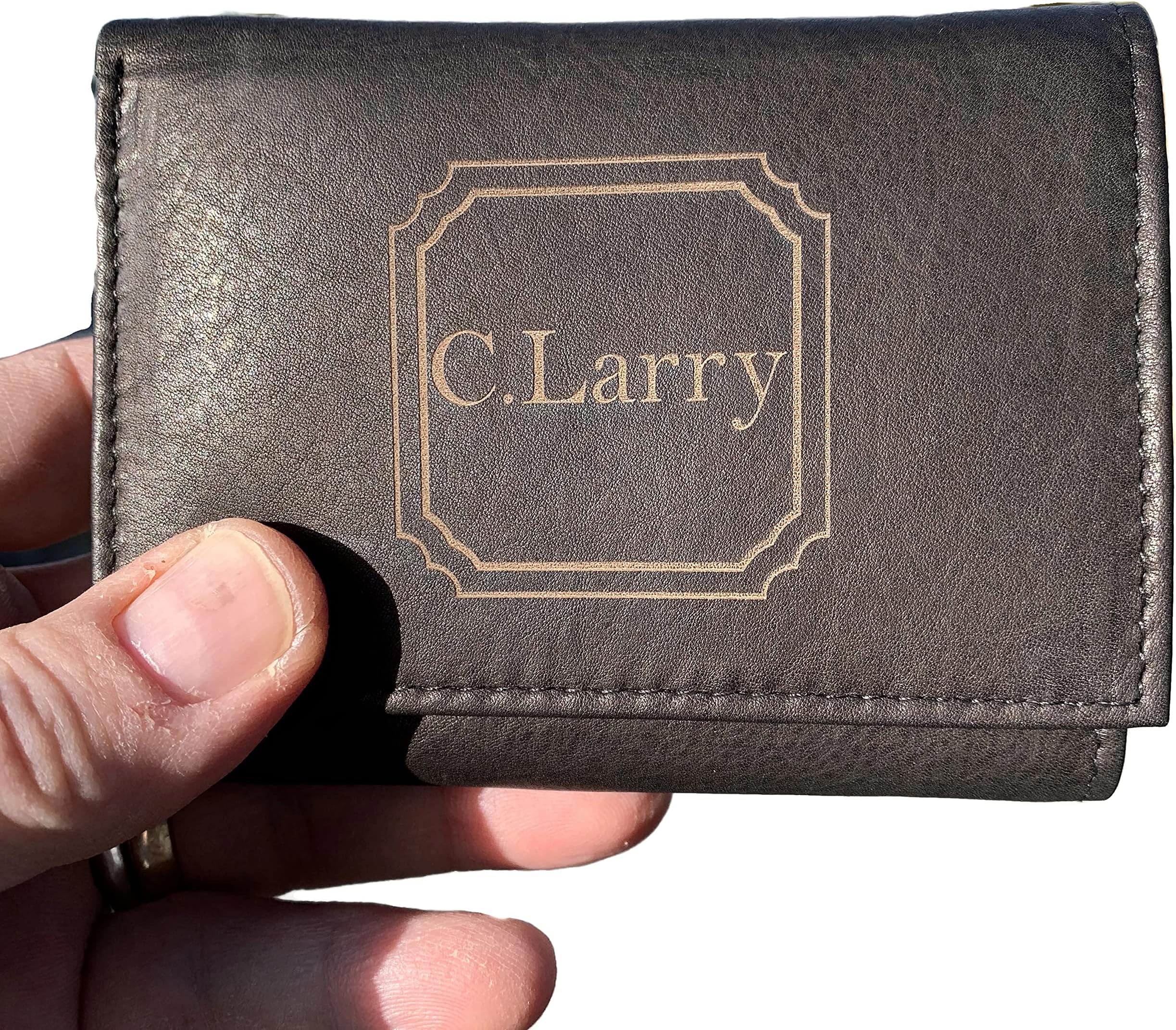 Brown Genuine Leather Tri Fold Personalized Mens Wallet Black (777)