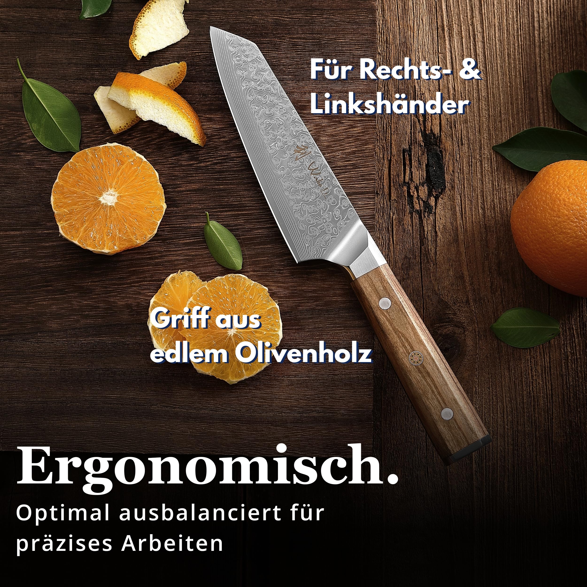 Wakoli Oribu Kleines Chefmesser 15 cm aus 67 Lagen Damaststahl, VG10 Kern