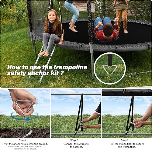 Miniatura 4 de Simple Deluxe Juego de 4 estacas para trampolín de alta resistencia con gancho en T, forma de sacacorchos, estacas de acero, piezas de trampolín,