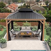 Purple Leaf 10x12 Hardtop Gazebo - Galvanized Steel Double Roof, Teak Aluminum Frame, Bug Netting, All-Season Patio Pavilion Canopy