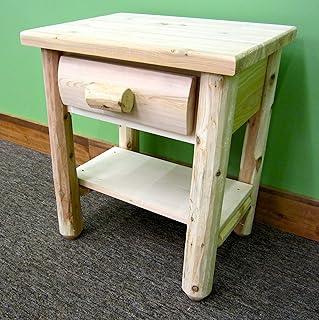Log Nightstand [1 Drawer] - Unfinished/Dovetail / 100% Solid Wood/Amish Handcrafted in USA