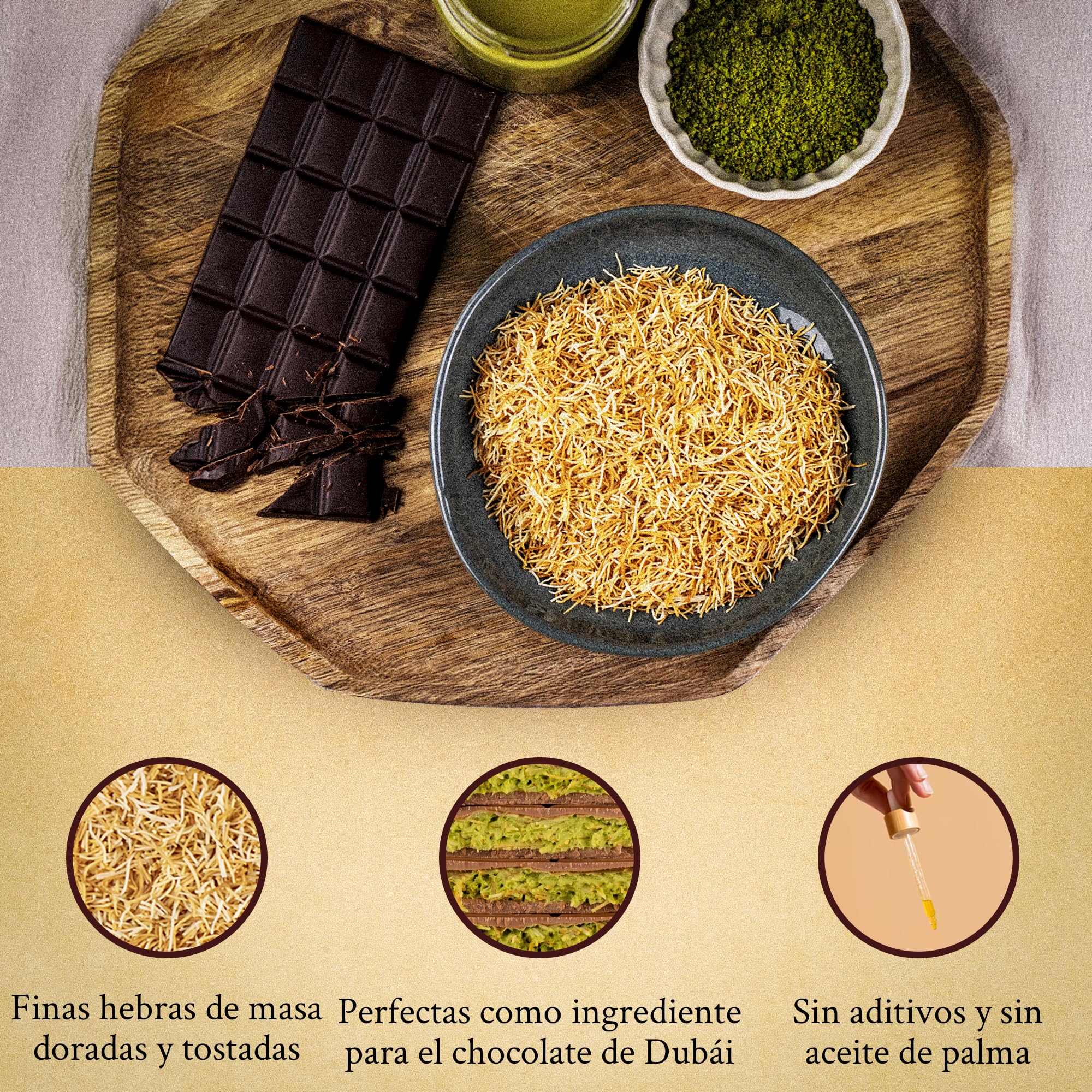 Madame Chéri Kadayif 200 g – Fideos crujientes dorados para chocolate de Dubái y postres