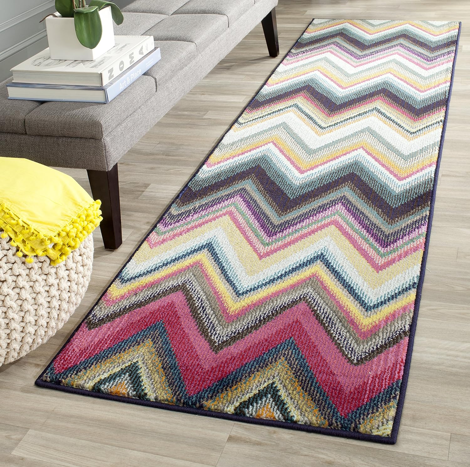 SAFAVIEH Monaco Collection Runner Rug - 2'2" x 6', Multi, Boho Chevron Design, Non-Shedding & Easy Care, Ideal for High Traffic Areas in Living Room, Bedroom (MNC234F)