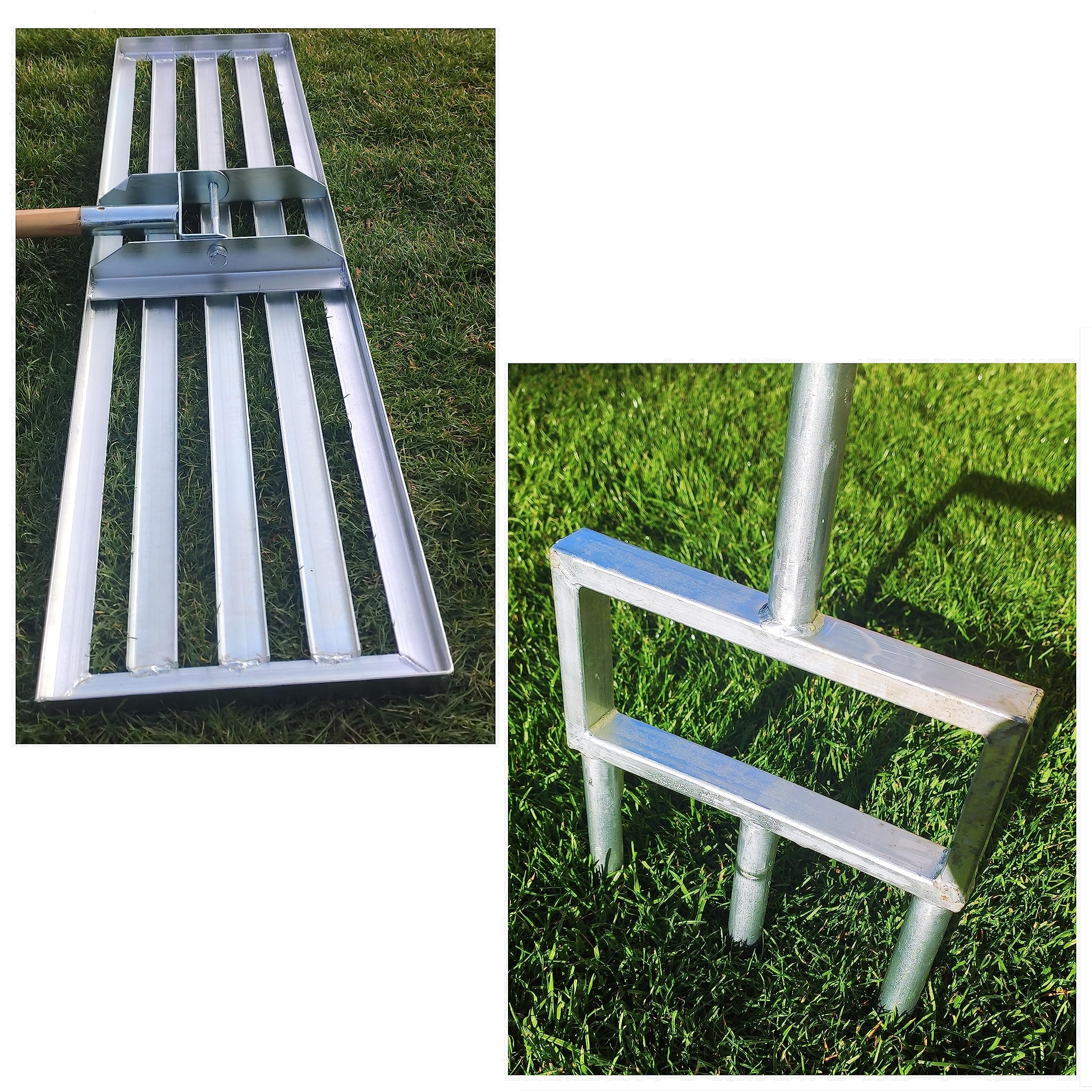 Rasenpflege Set bestehend aus Aerifizierer und 100x26 cm XXL Rasenrakel | Rasenbelüfter, Flächenebner, Aerifiziergabel, Vertikutierer & Rasen Sanden Werkzeug