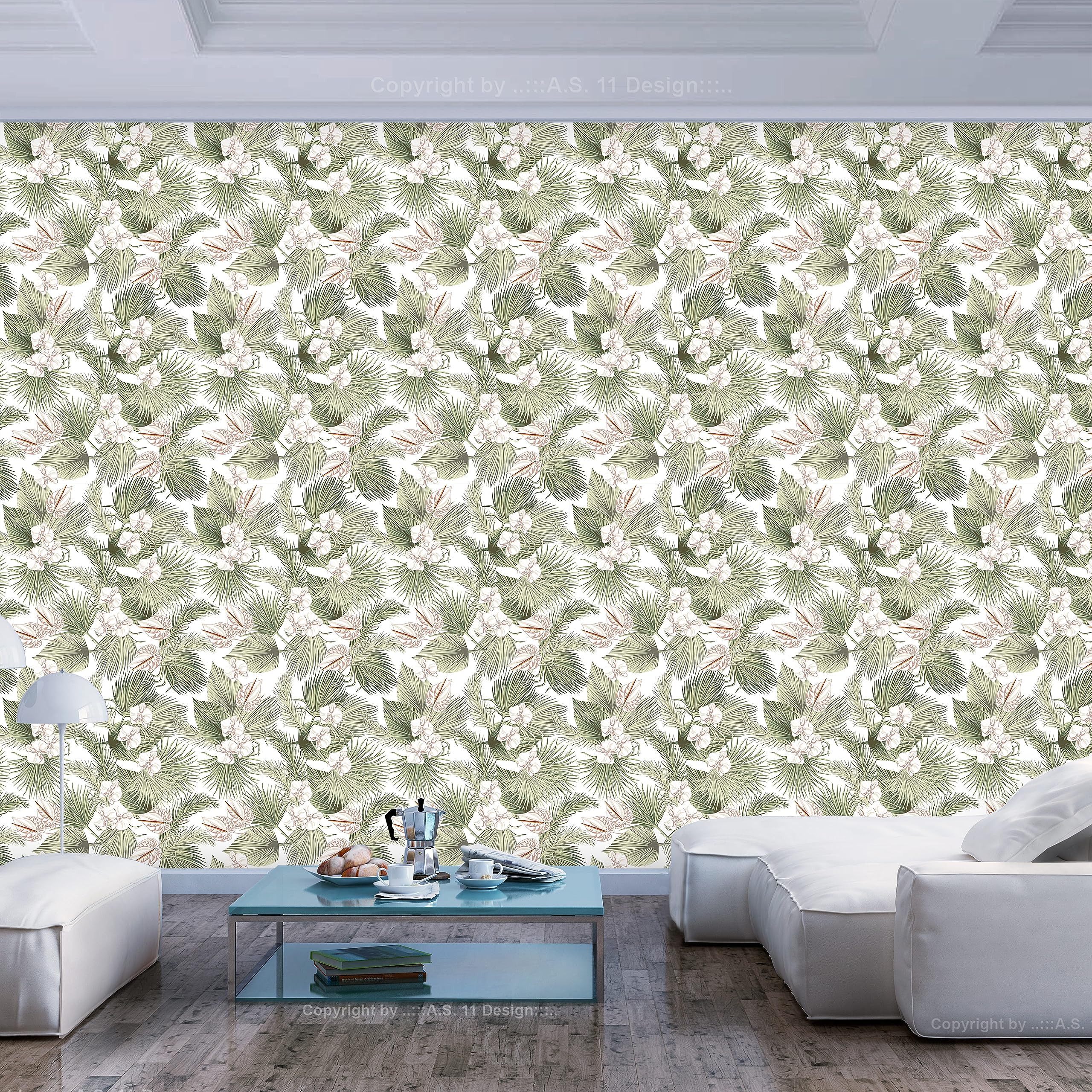 Decorazione Murale Moderna Senza Bolle 400x280 Cm - TNT, Design Botanico,  Facile Applicazione Con Colla Carta Da Parati Foglie Verdi, image size:2560x2560