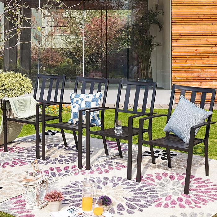 Buy PatioFestival Outdoor Dining Chairs Patio Dining Chair Stackable Metal Steel Frame Slat