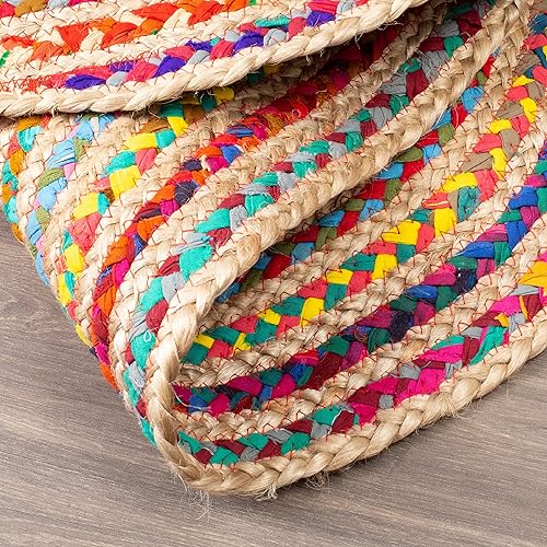 Miniatura 5 de Cotton Chindi - Alfombra de trapo, estilo bohemio, rústico, decorativa, tejida a mano, reversible, de algodón reciclado natural, para sala de estar,