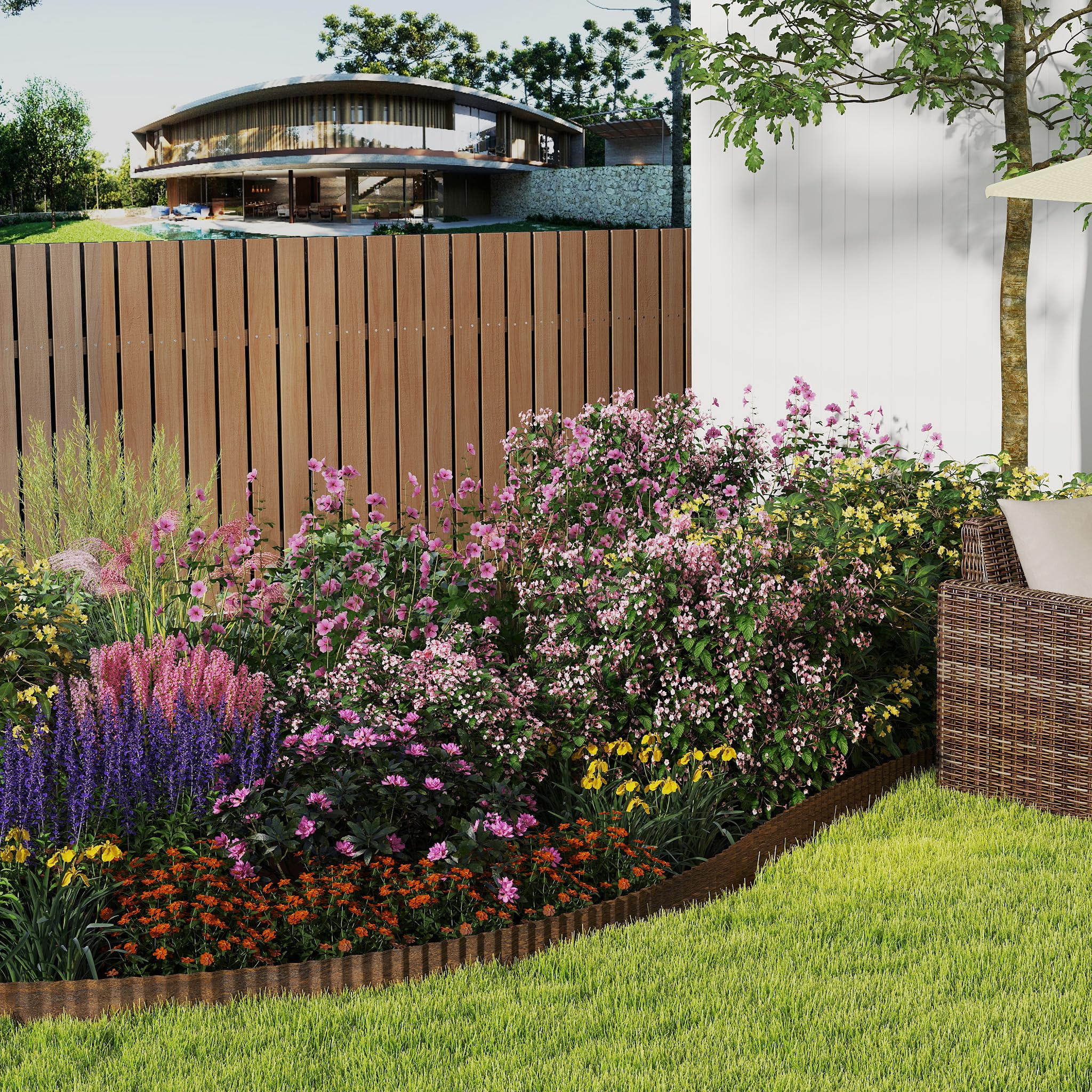 UISEBRT Bordure de pelouse en métal - 18 cm de haut - 10 m de long - Bordure de jardin flexible - Bordure de parterres de fleurs - Forme ondulée - Couleur rouille