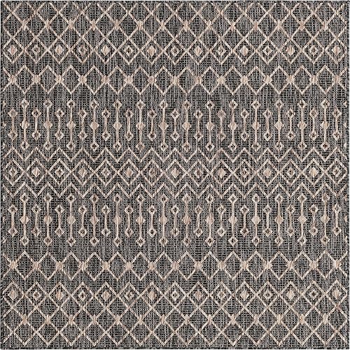 Vista 313 de Unique Loom Alfombra Colección enrejado Marroquí Celosía Transicional Interior y Exterior, Polipropileno Gris carbón/natural