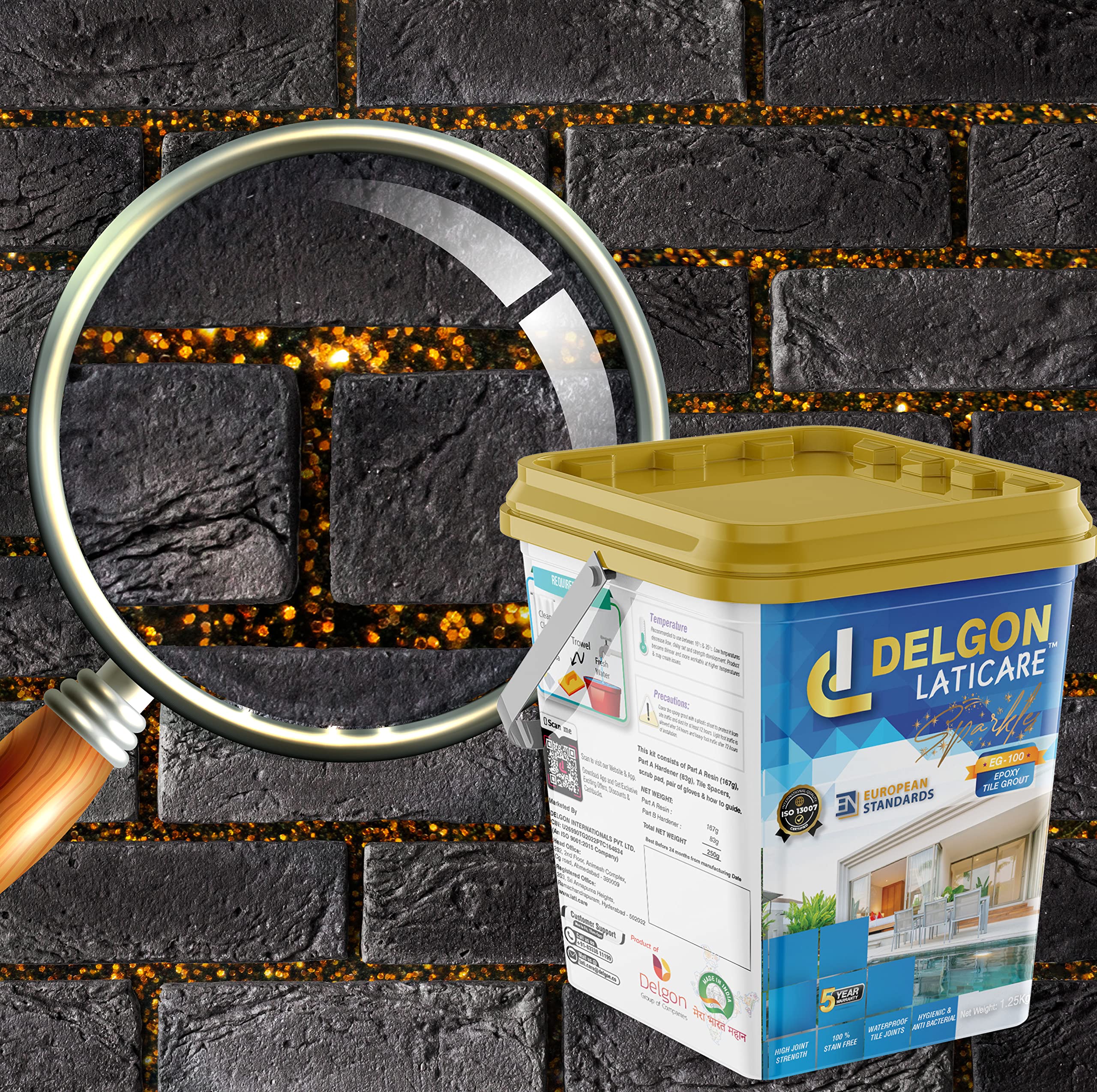 Delgon Laticare Premium Sparkle/Glitter Epoxy Tile Grout 5Kg (Copper Dark Night - 309)