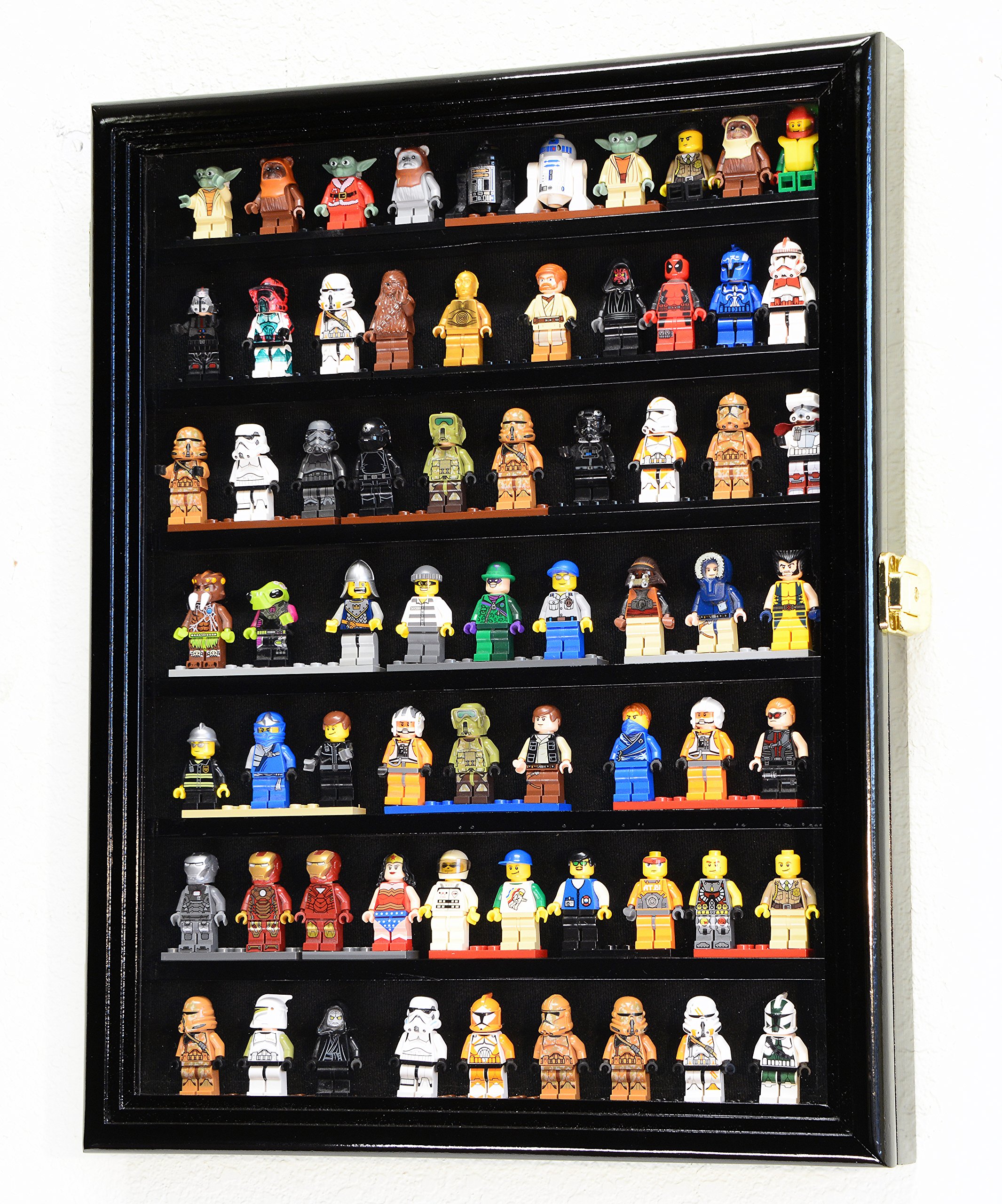 sfDisplay.com,LLC. 70 Figure Men/Mini Figures Minifigures/Display Case Cabinet with Adjustable Shelves (Black Finish)