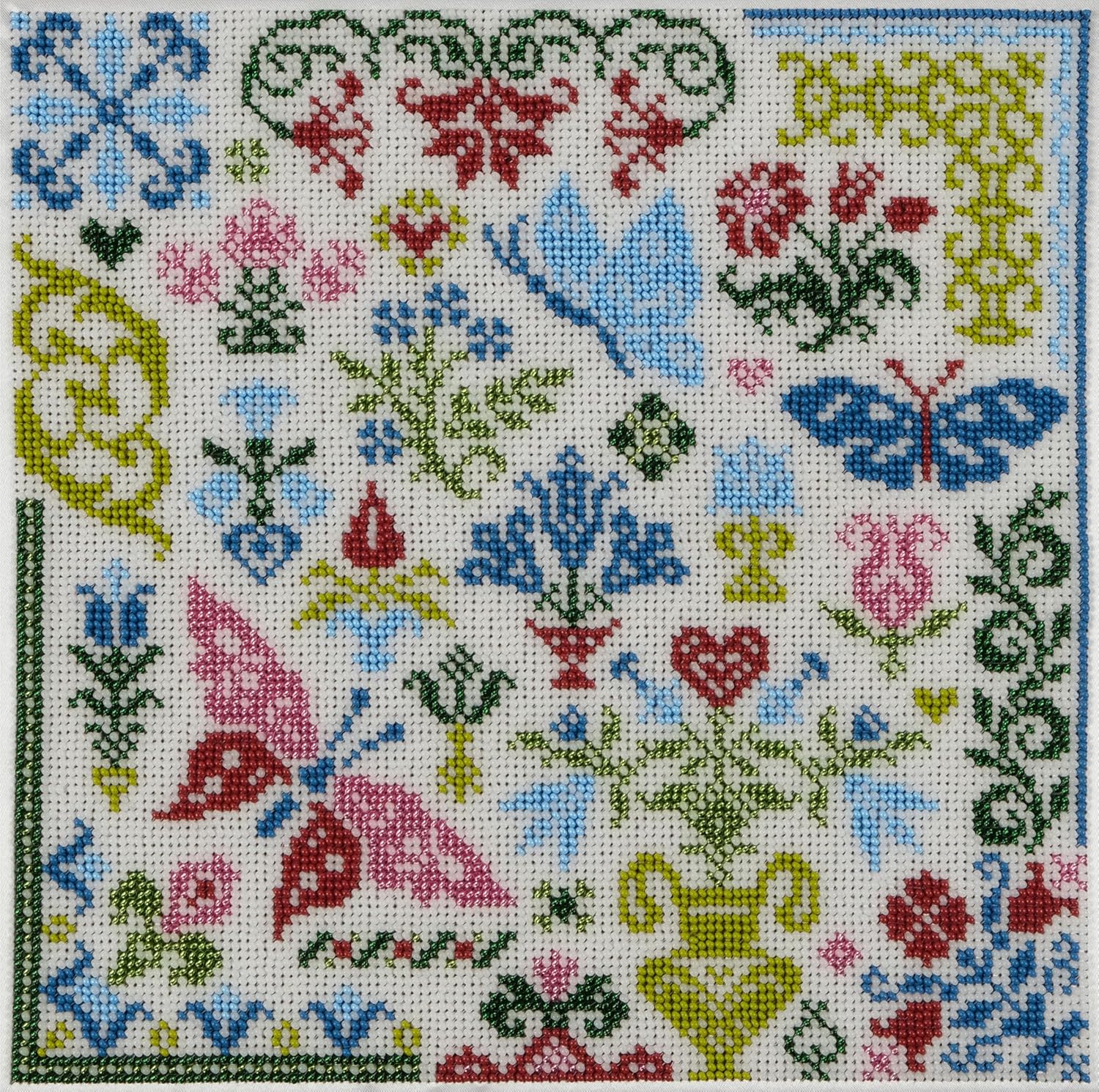 Bead Embroidery Kit Floral Sampler QA-4120 AllAboutEmbroidery Beaded Cross Stitch Quaker Needlework