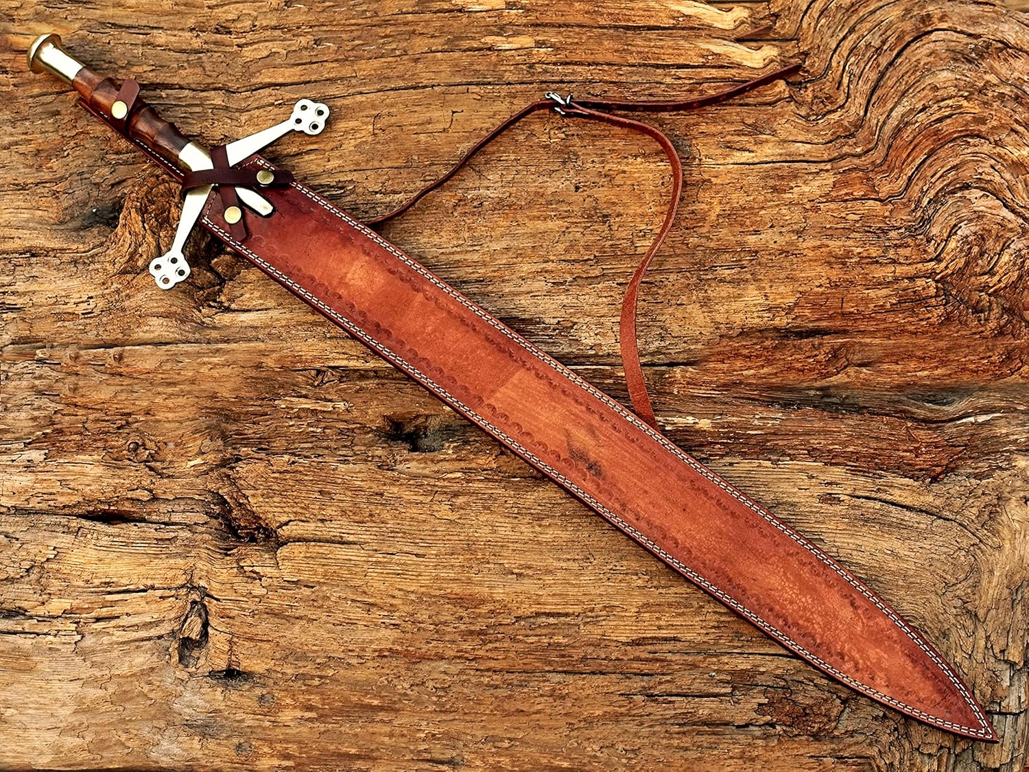 40" Inches Damascus Steel Claymore Sword/Highlands Scottish Sword with Leather Sheath