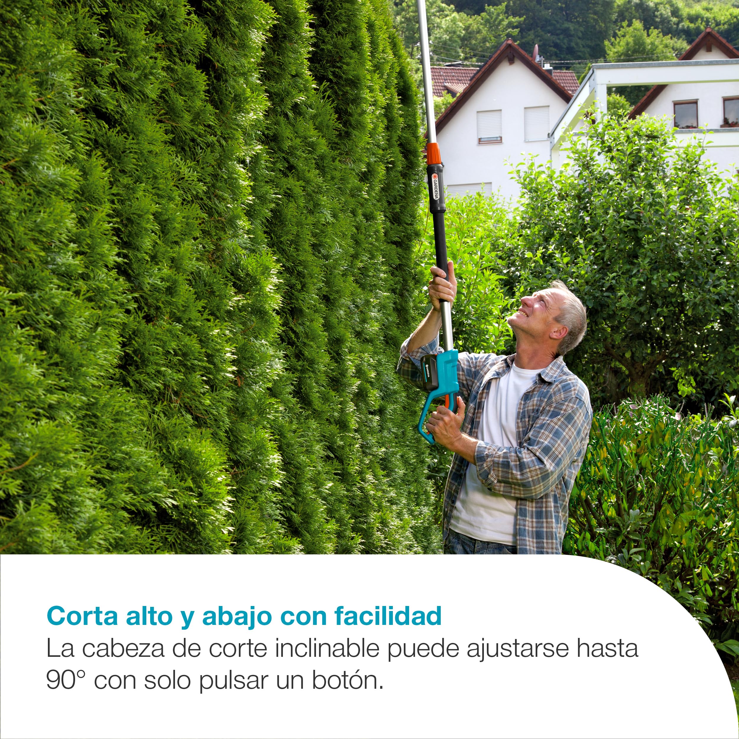 Gardena Cortasetos telescópico de bateria THS 42/18V P4A Set listo para usar: Telescópico, Hasta 3 m de alcance, Hoja de 42 cm, Cabeza inclinable, Sin cable (14732-20)