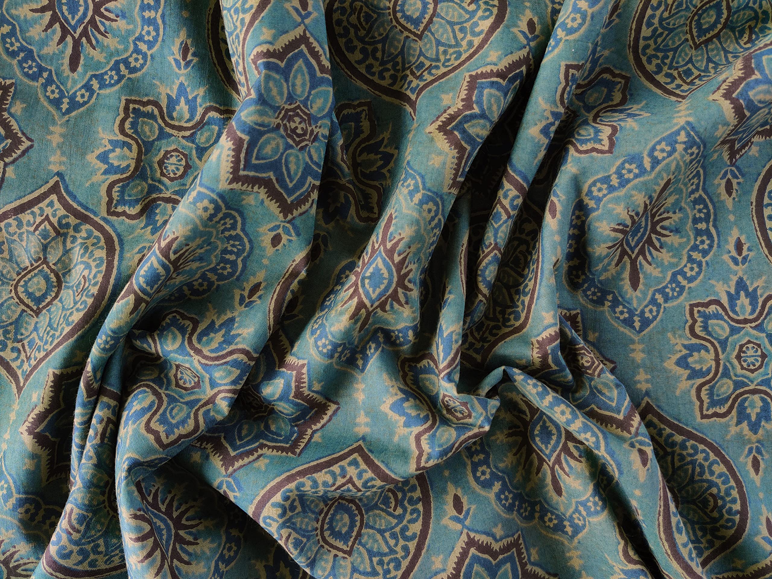 AVKA Studio Tkanina z nadrukiem blokowym ręcznym autorstwa The Yard - PRECUT 3 jardy szerokość 106 cm - 100% materiał bawełniany - matowy niebieski kwiatowy wzór - lekka indyjska tkanina do produkcji